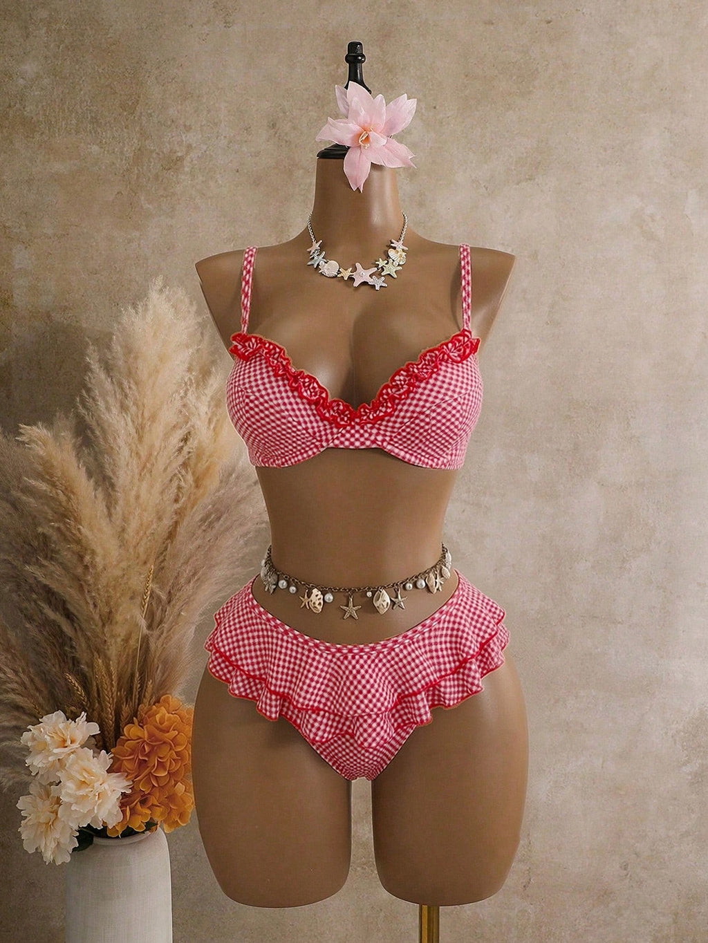 Swim Mod Women's 2pcs/Set Red And White Striped Bikini Swimsuit,Summer Holiday Retro Vintage Beach Party Cute - image 10