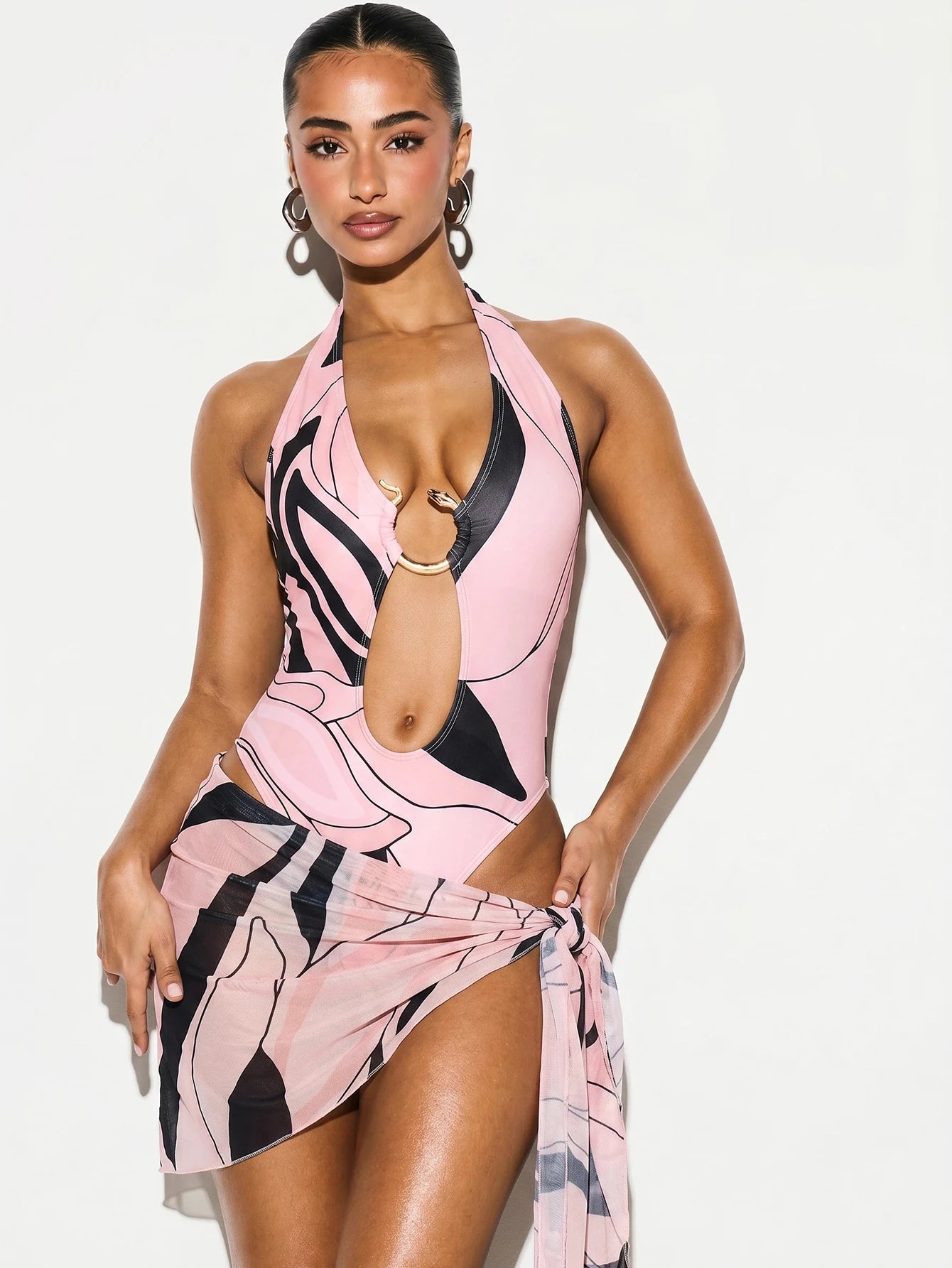 KIZN Women's Printed Sheer Sarong Cover Up Beach Wrap Skirt Abstract