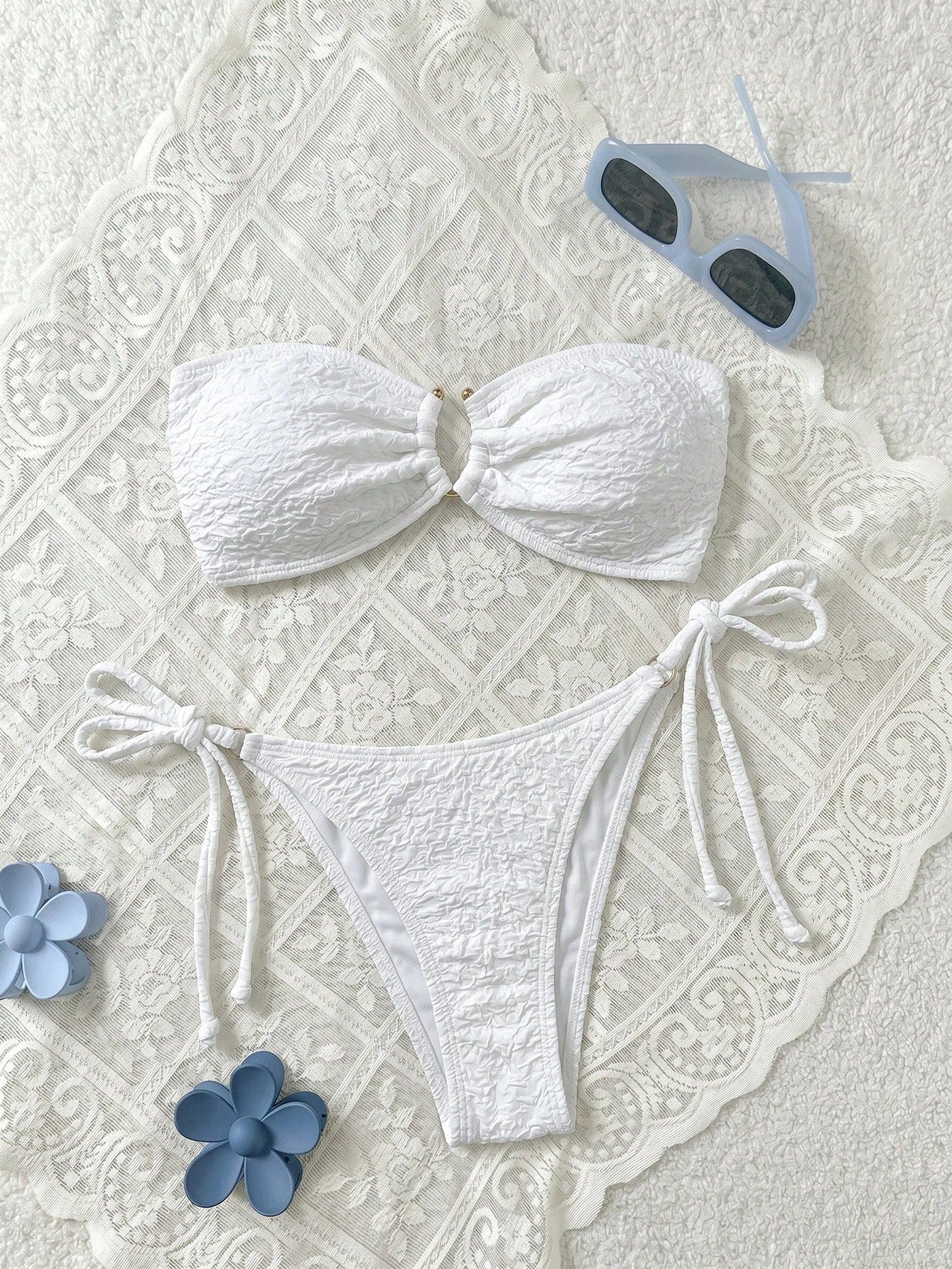 Swim Mod Women's Solid Color Bandeau Sexy Bikini Swimwear Set For