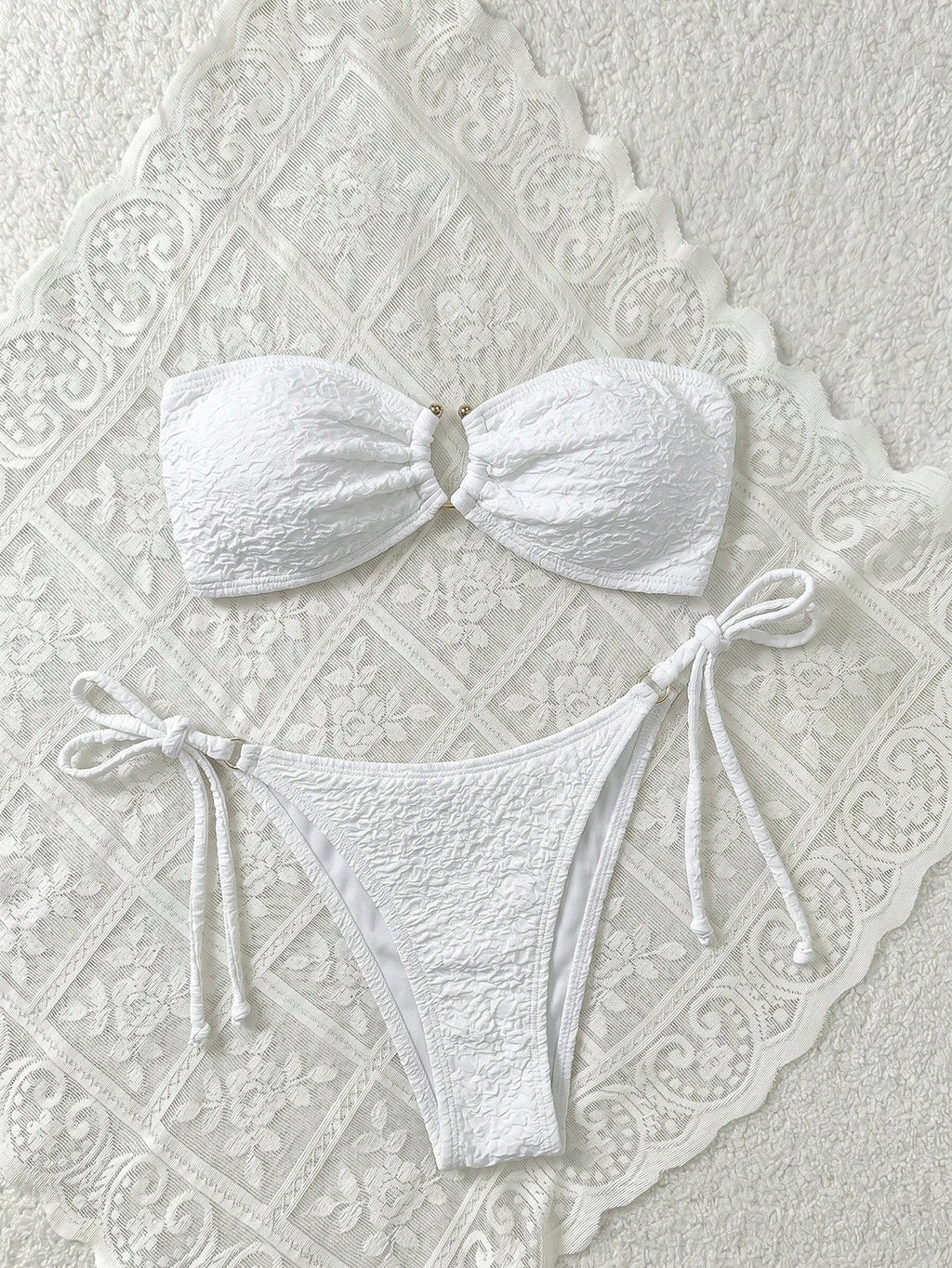 Swim Mod Women's Solid Color Bandeau Sexy Bikini Swimwear Set For Summer Beach V