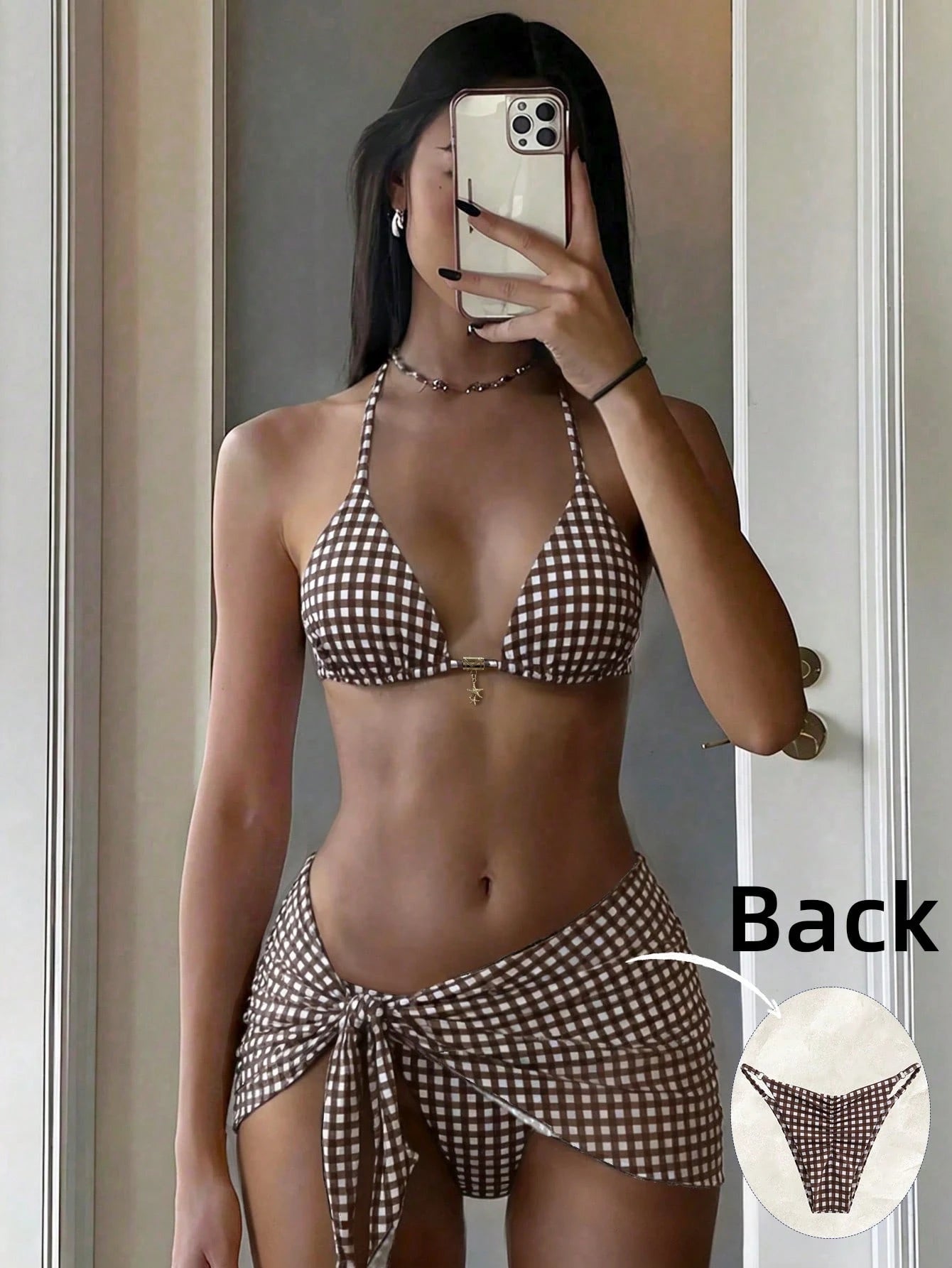 Costavie Women's Random Print Halter Metal Decor Mini Skirt 3-Piece