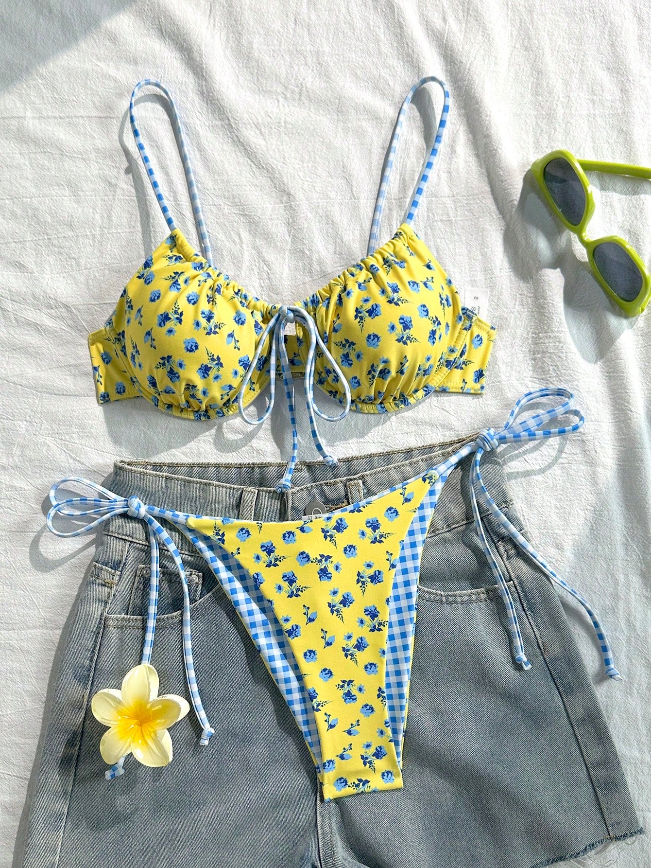 Swim Mod Spring/Summer Digital Print Underwire Push-Up Cami Top And Side Tie Swim Bottoms Women Cute Bikini - image 17