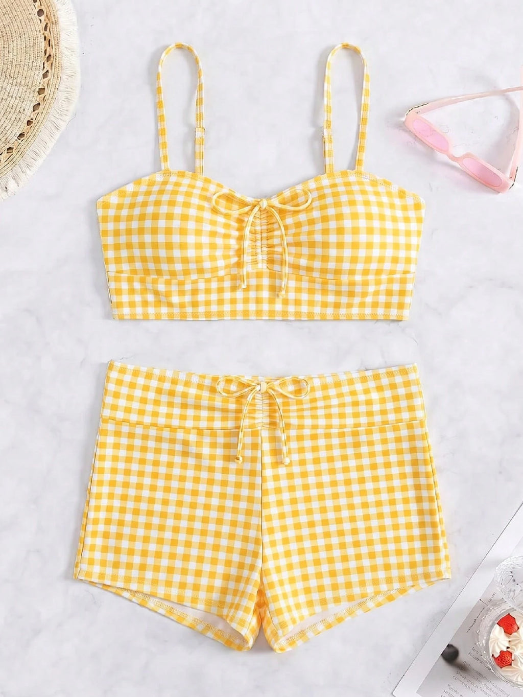 Swim Vcay 2pcs/Set New Summer Pink Floral Random Print Casual Vacation Beach Bik
