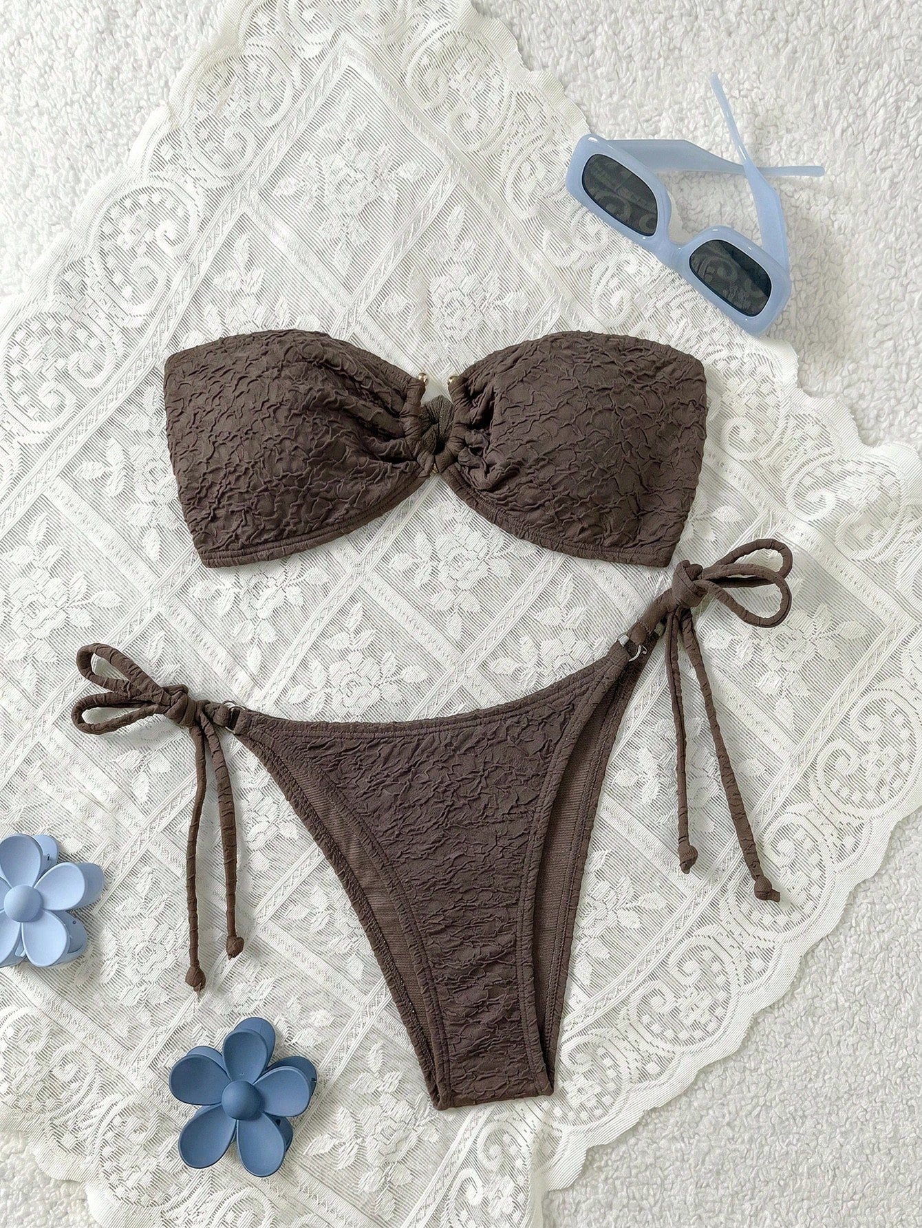 Swim Mod Women's Solid Color Bandeau Sexy Bikini Swimwear Set For