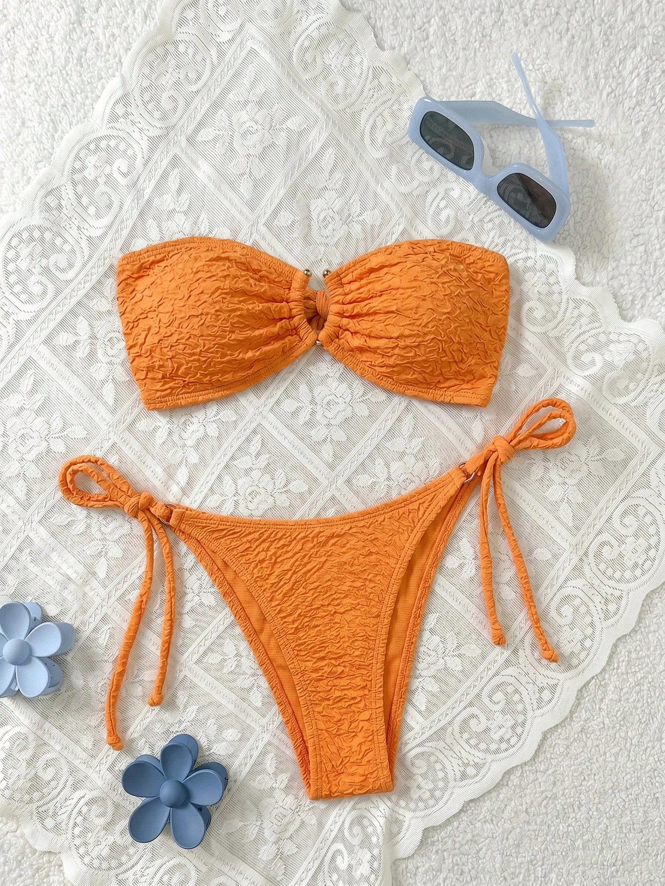Swim Mod Women's Solid Color Bandeau Sexy Bikini Swimwear Set For Summer Beach Vacation - image 15