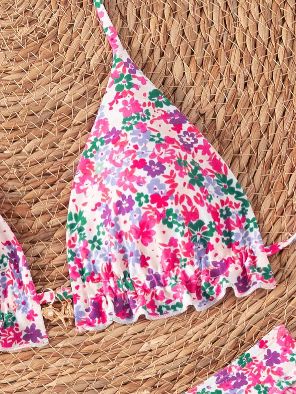 Swim Mod Women's Summer New Beach Vacation Casual Sweet Textured Colorblock Striped Fabric Cute Floral Trim - image 15