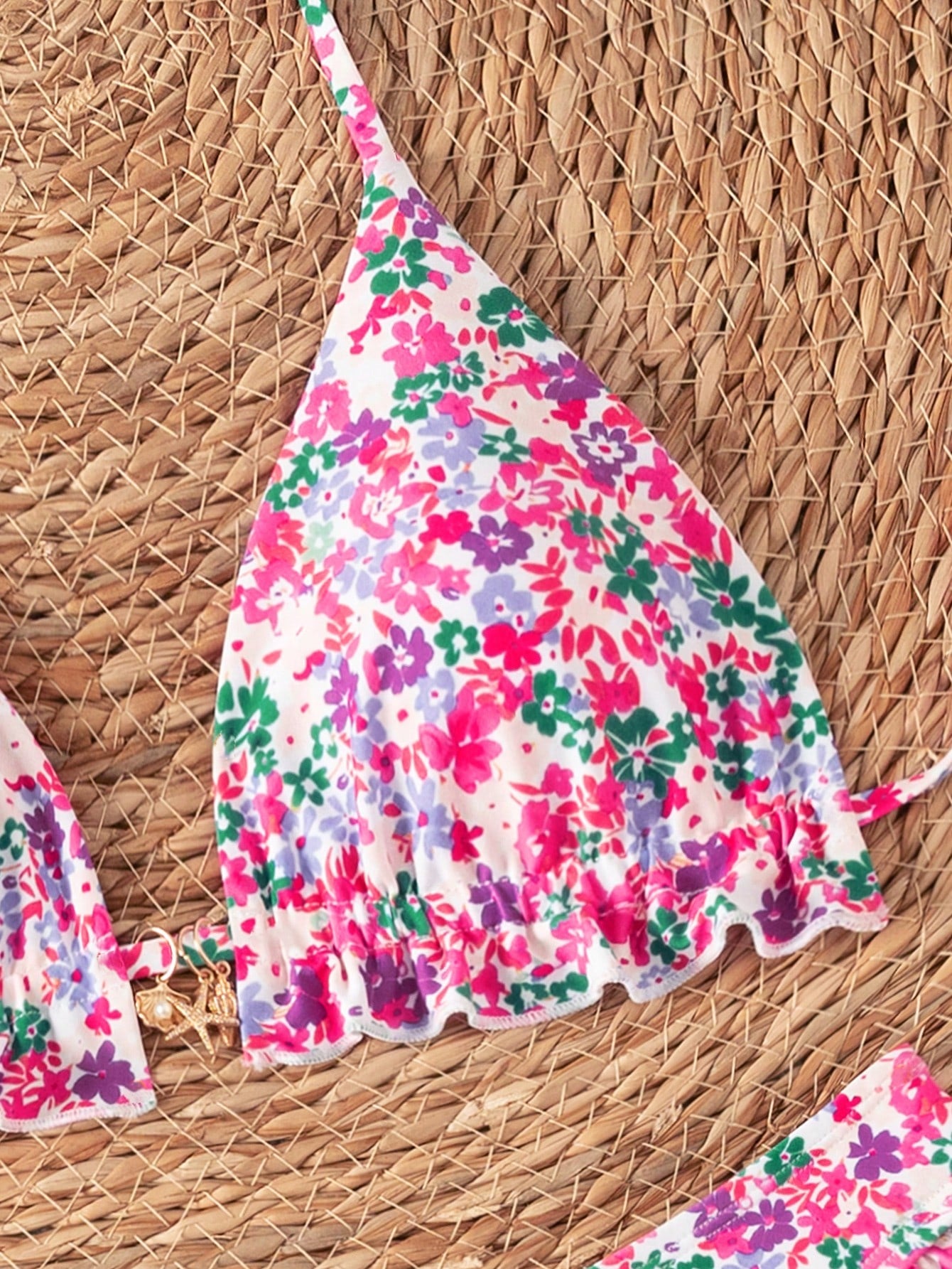Swim Mod Women's Summer New Beach Vacation Casual Sweet Textured Colorblock Striped Fabric Cute Floral Trim - image 15