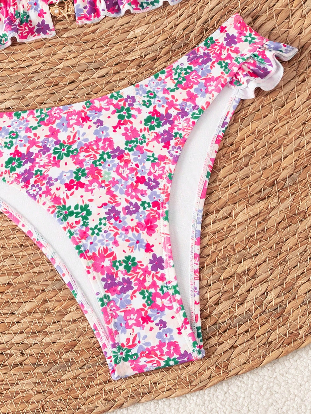Swim Mod Women's Summer New Beach Vacation Casual Sweet Textured Colorblock Striped Fabric Cute Floral Trim - image 17