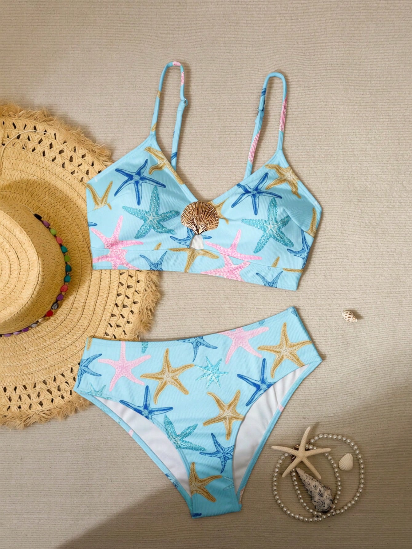 Women 2-Piece Bikini Swimsuit, Star & Color Block Starfish Cute Elegant Casual Sexy Bohemian Hollow Out - image 20