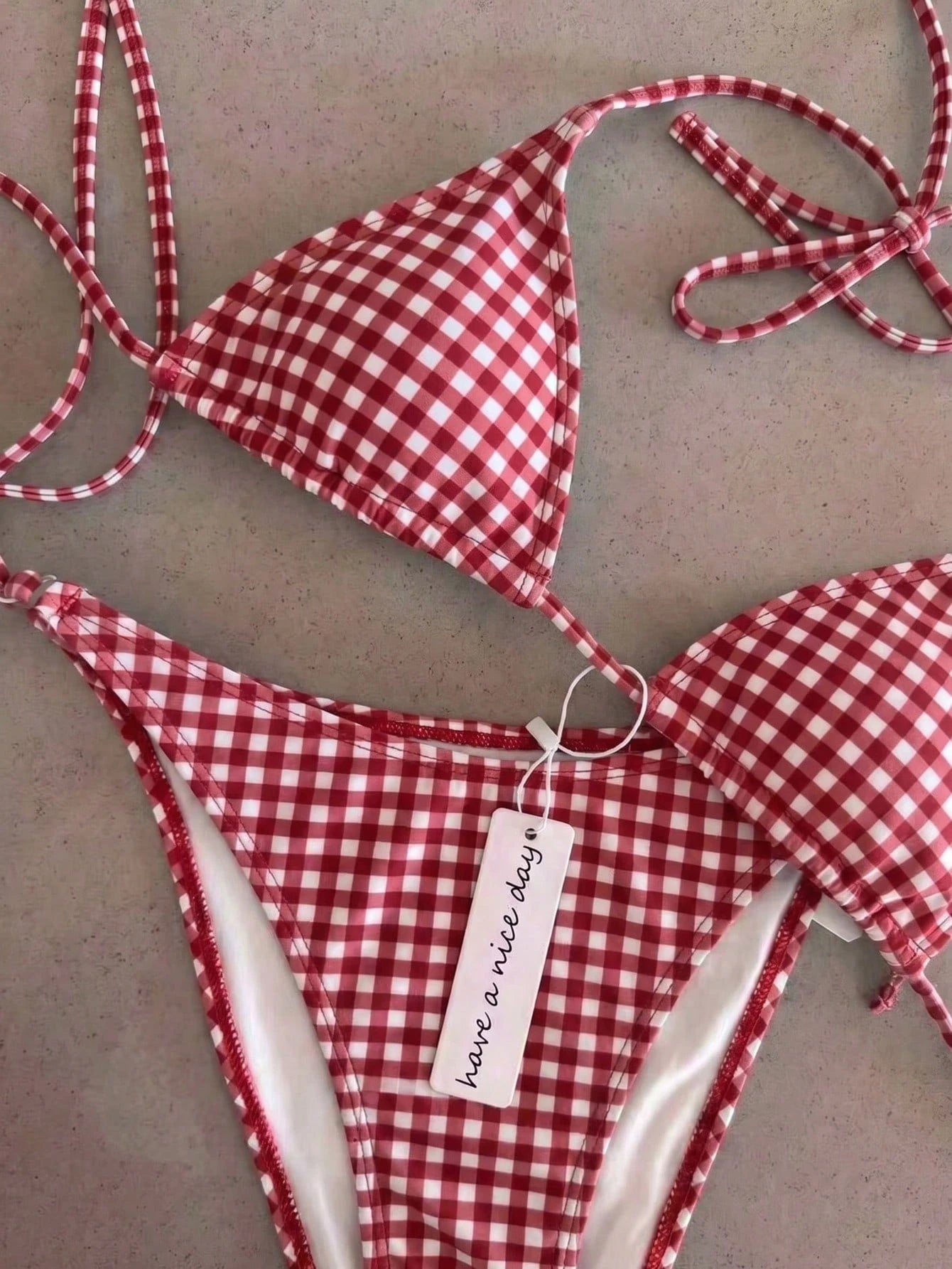 Retro Navy Blue & Black Striped Spaghetti Strap Tie Bikini Set, Sexy