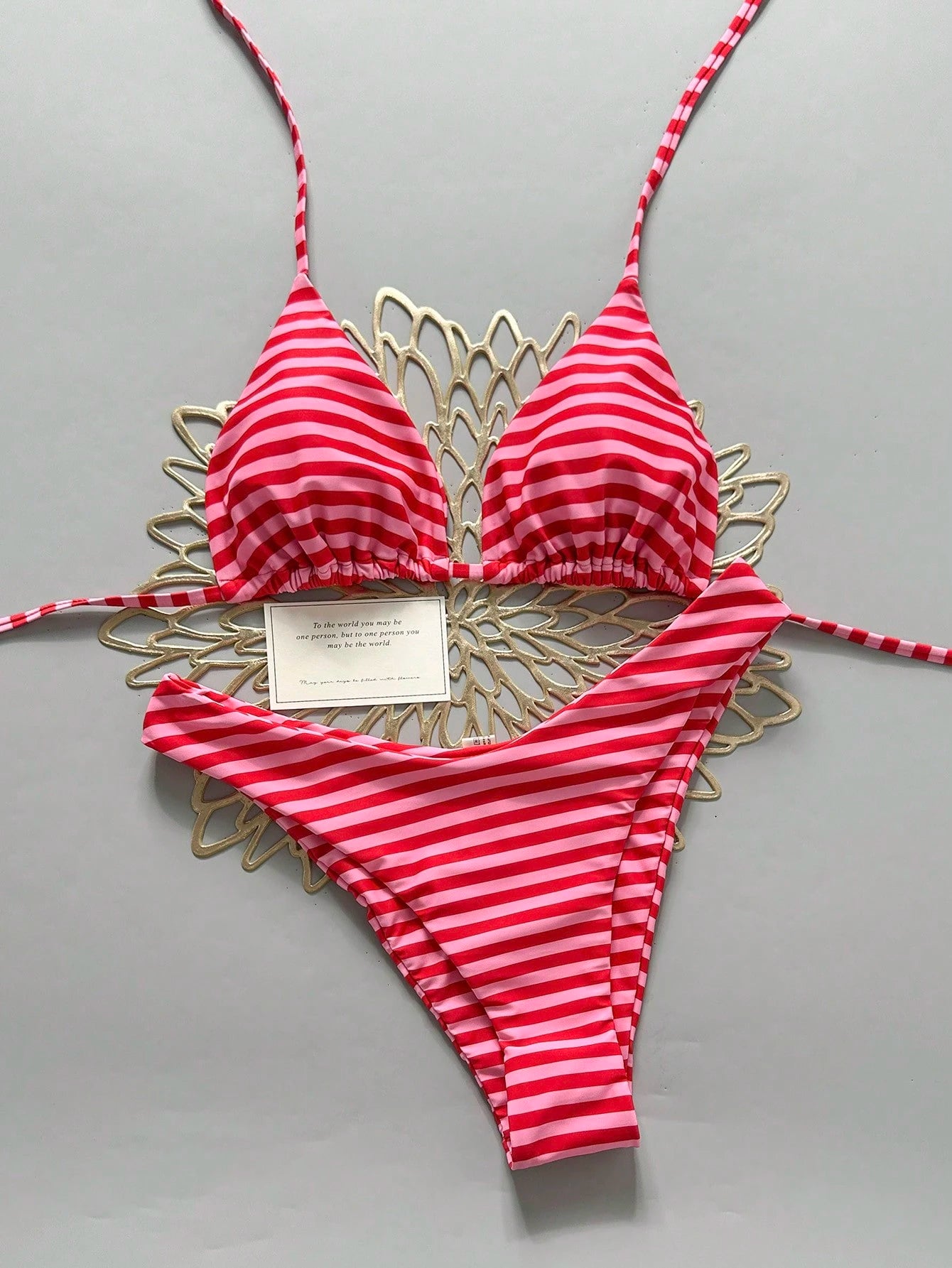 Swim Vcay Women's Tropical Print Halter Neck Bikini Set, Cute Triangle Top And B