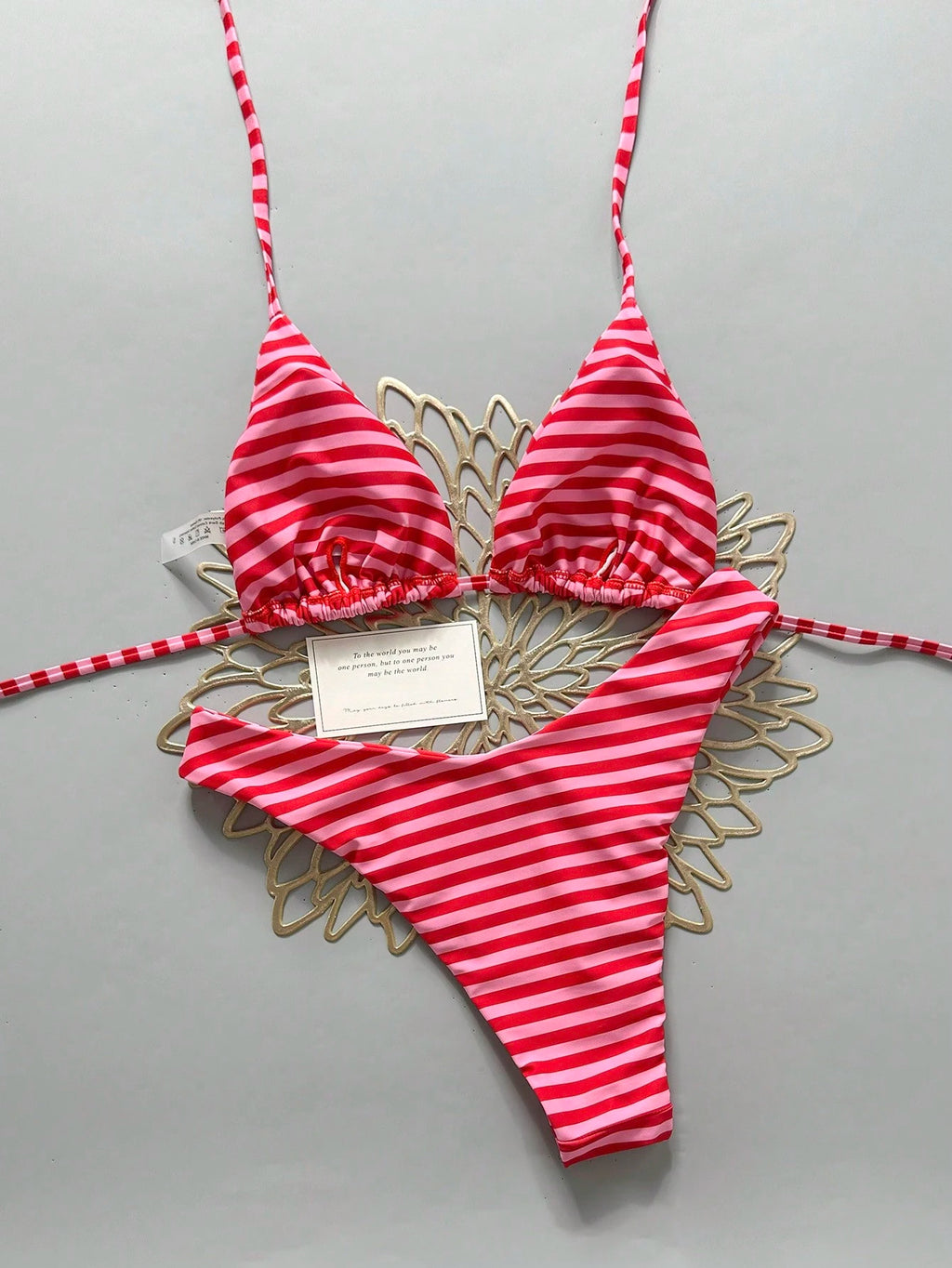Swim Vcay Women's Tropical Print Halter Neck Bikini Set, Cute Triangle Top And B