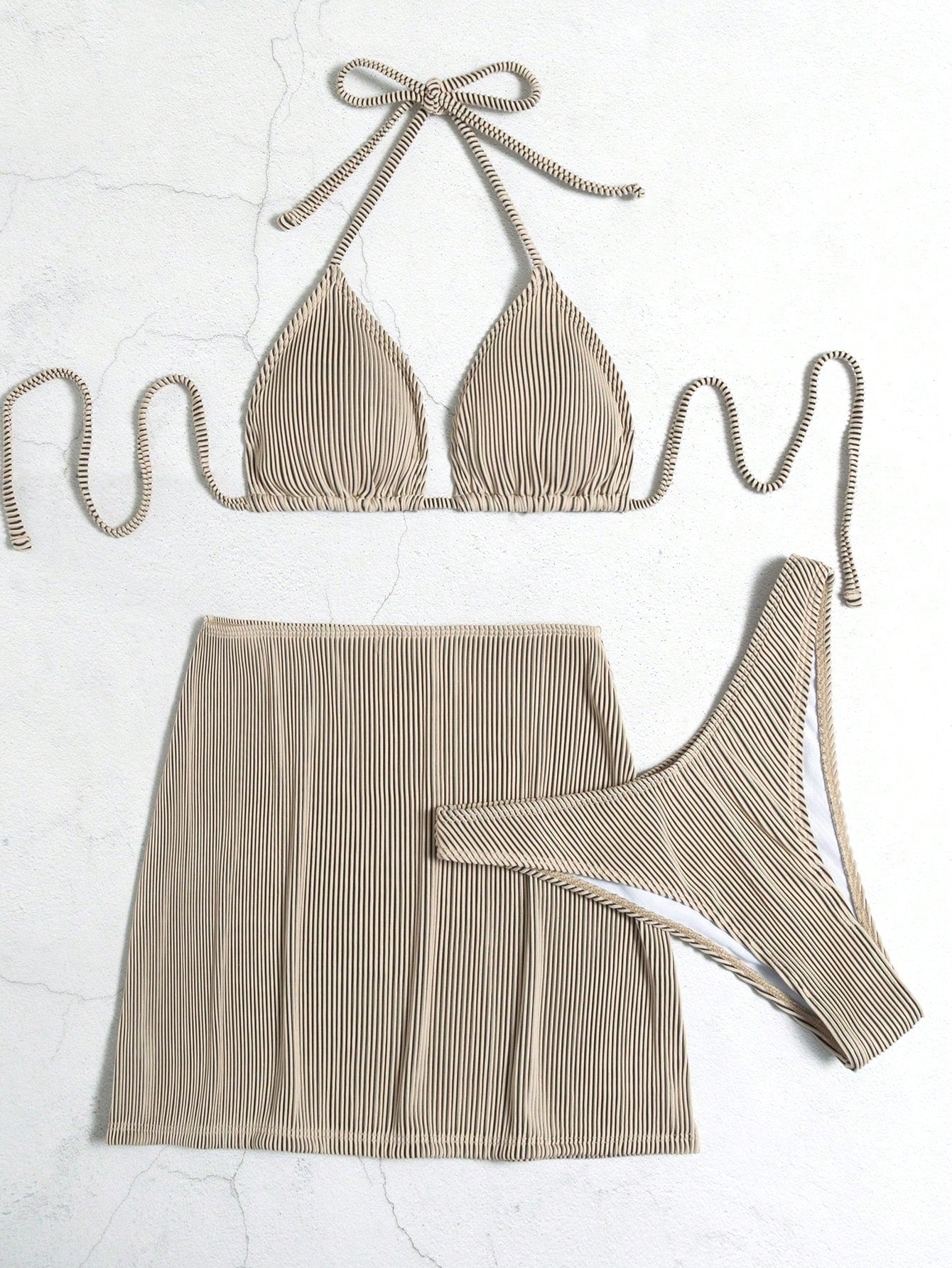 Swim SXY Summer Beach 3packs Halter Triangle High Cut Bikini & Beach Skirt
