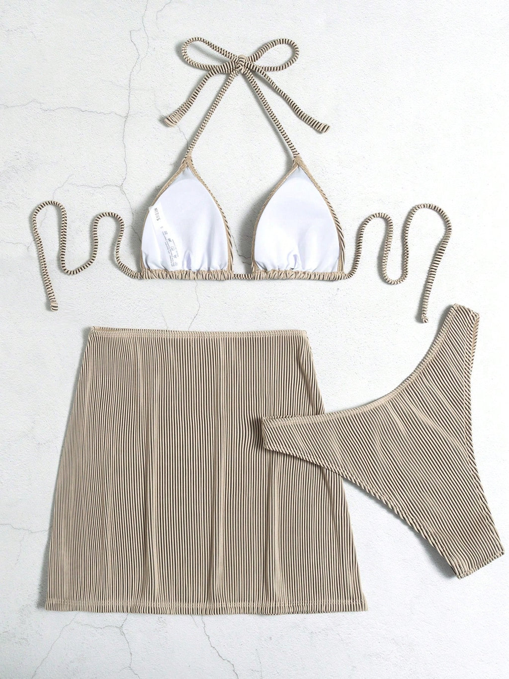 Swim SXY Summer Beach 3packs Halter Triangle High Cut Bikini & Beach Skirt