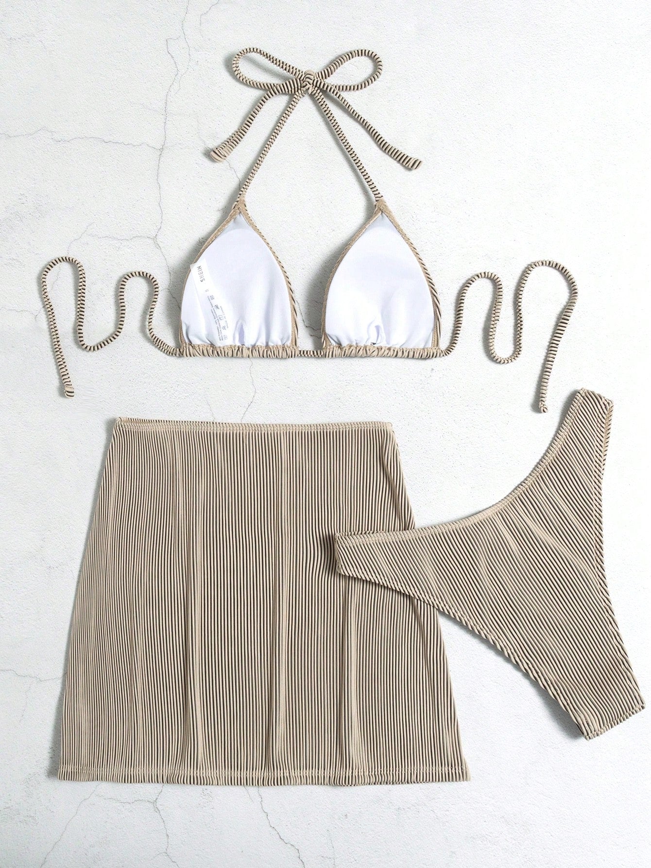 Swim SXY Summer Beach 3packs Halter Triangle High Cut Bikini & Beach Skirt