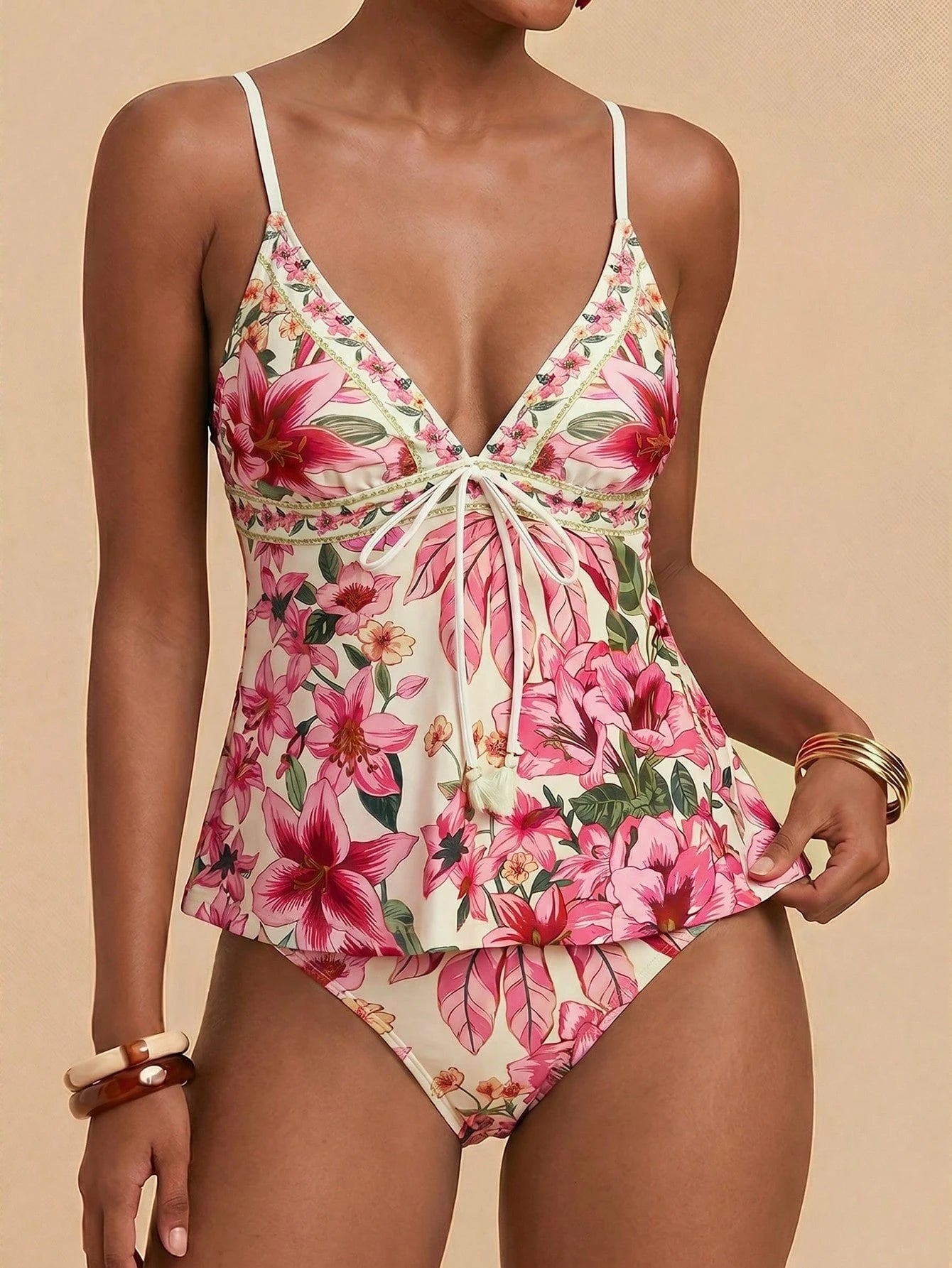 Travachic Women's Summer Beach Vacation Knotted Floral Print Tankini