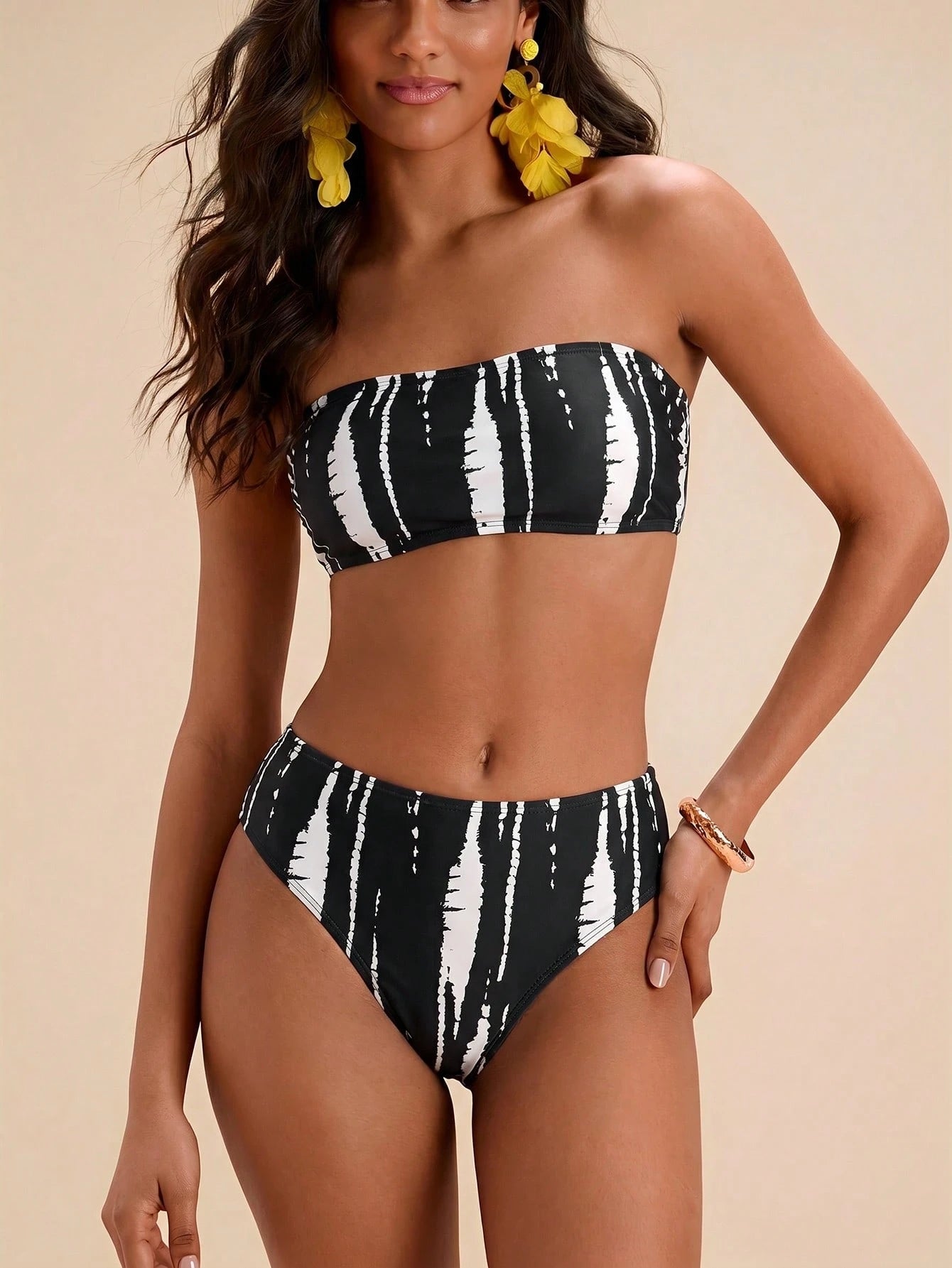 Travachic Women Floral Print Bandeau Bikini Set,Summer Outfits For