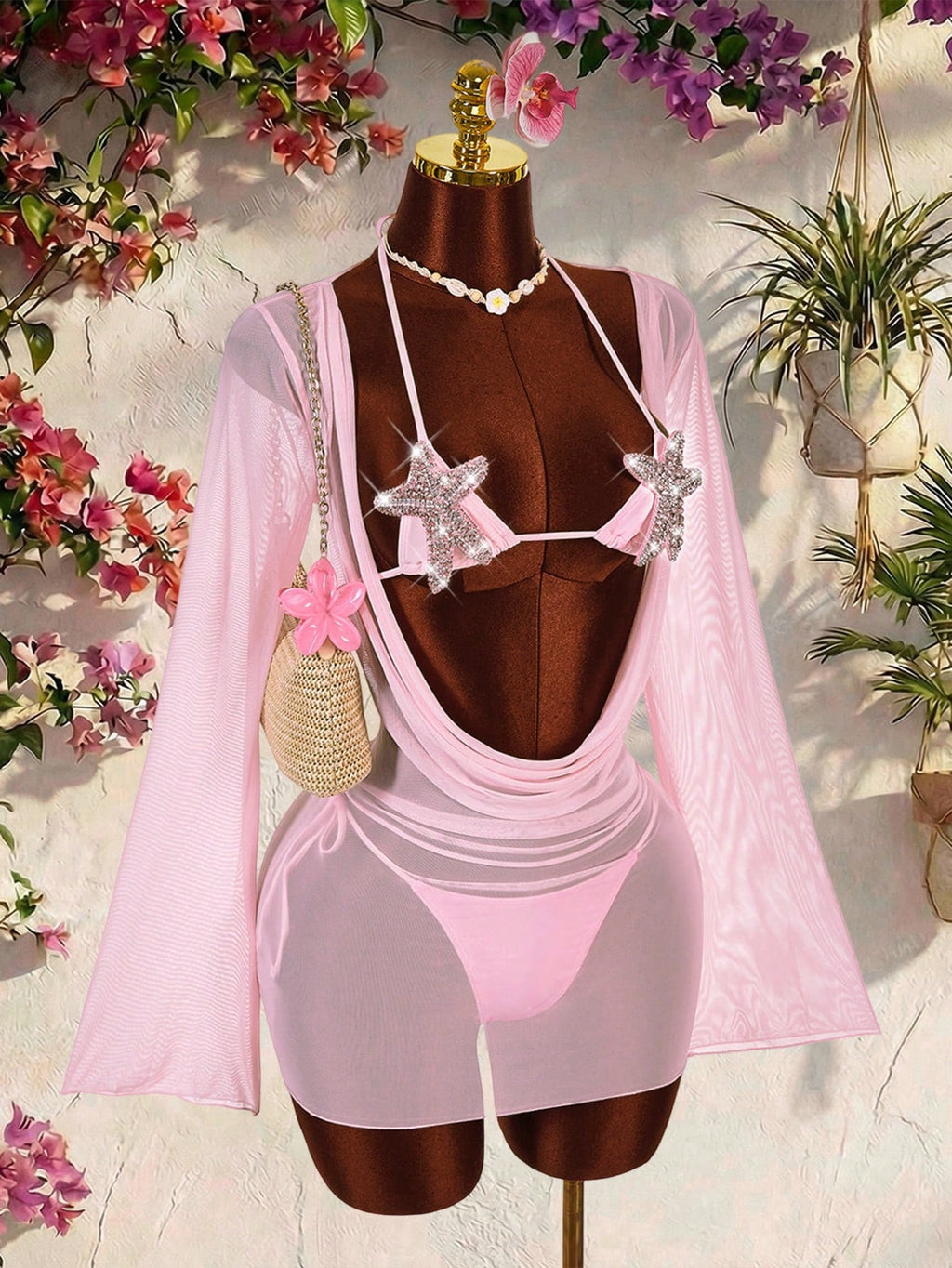 Amplova Women's Swimwear Set With Starfish Detail, Backless Flare