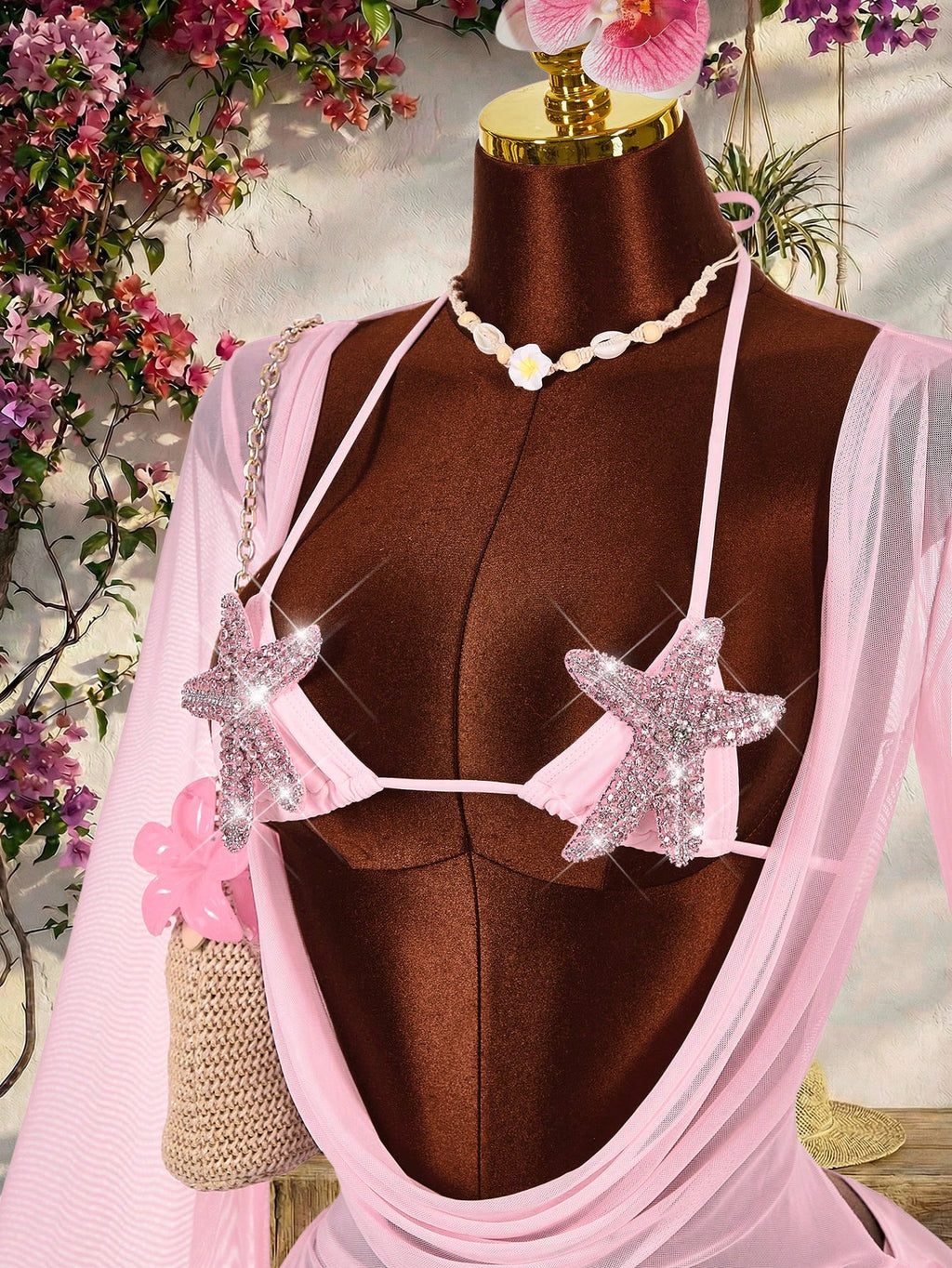 Amplova Women's Swimwear Set With Starfish Detail, Backless Flare