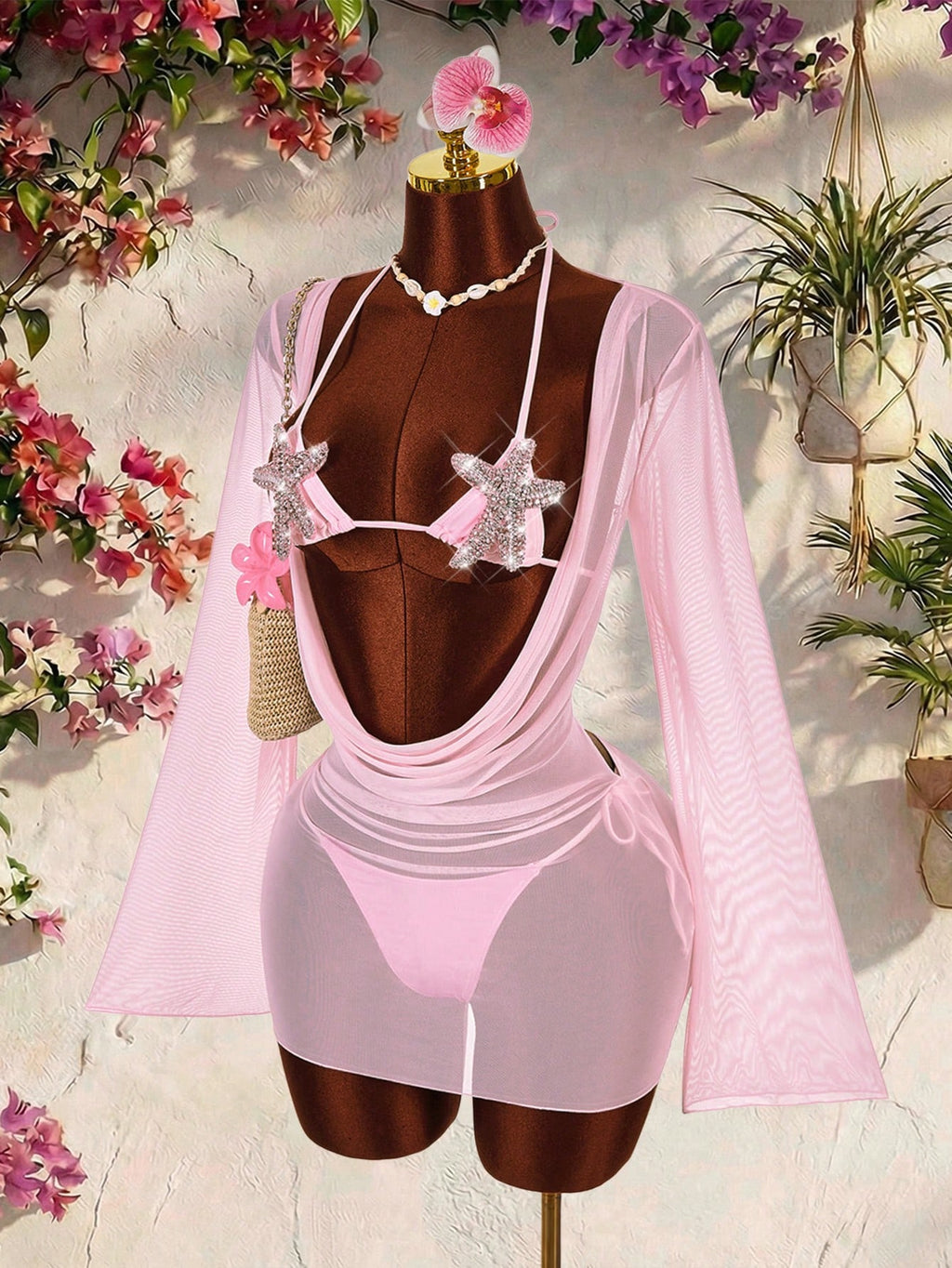 Amplova Women's Swimwear Set With Starfish Detail, Backless Flare