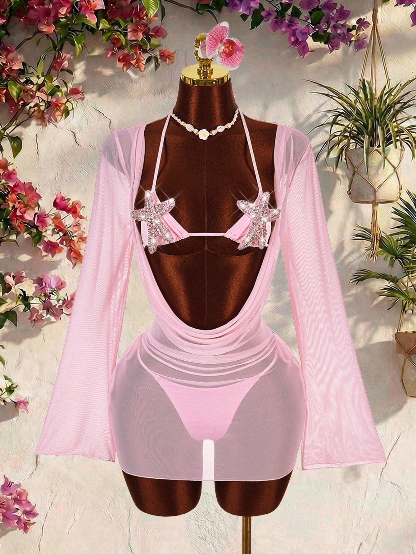 Amplova Women's Swimwear Set With Starfish Detail, Backless Flare