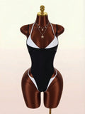 Amplova 1pc Women's Sexy Avant-Garde 2 In 1 Swimsuit, Contrasting Fuchsia And Yellow, Suitable For Beach