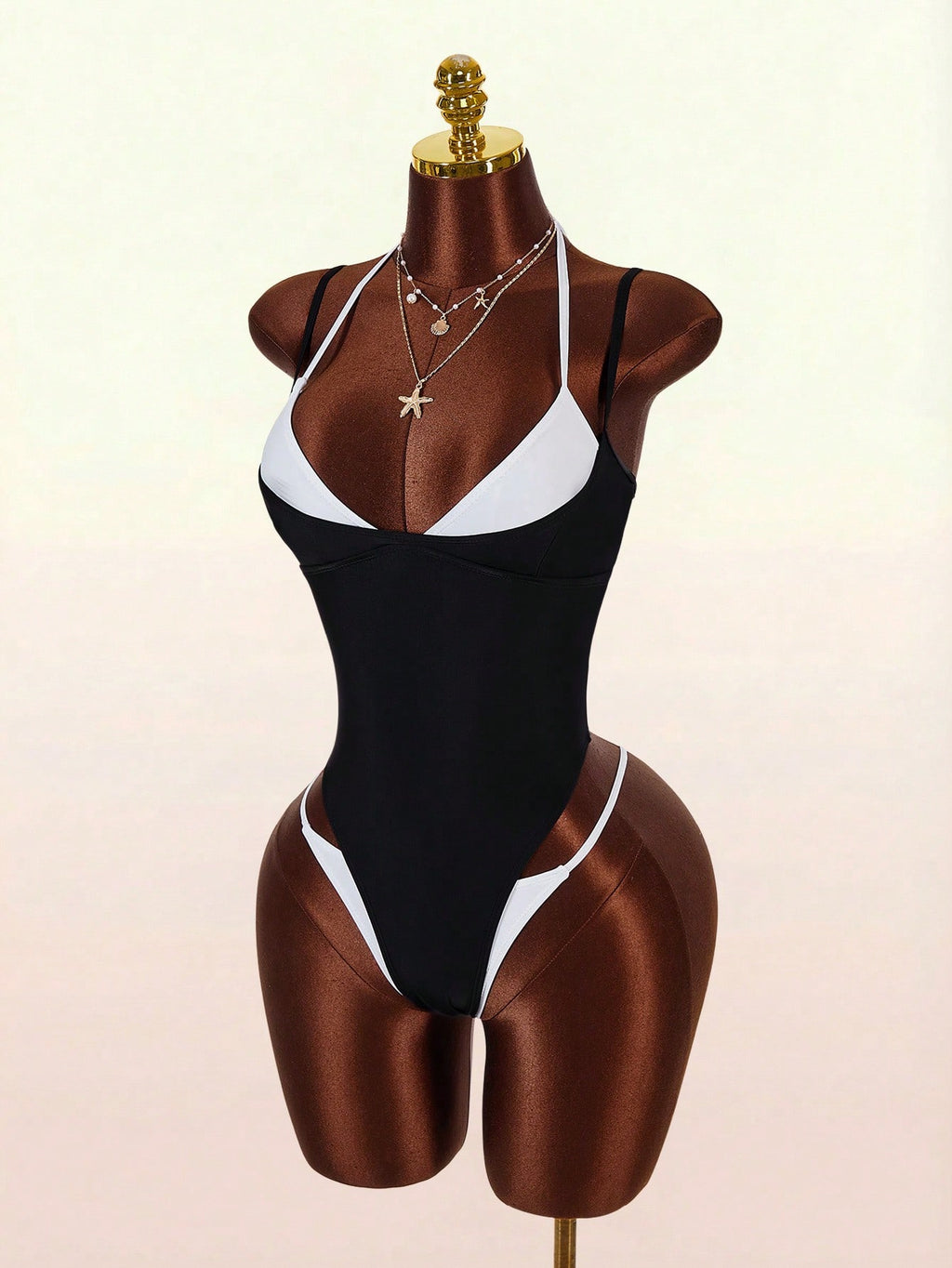 Amplova 1pc Women's Sexy Avant-Garde 2 In 1 Swimsuit, Contrasting Fuchsia And Yellow, Suitable For Beach - image 3