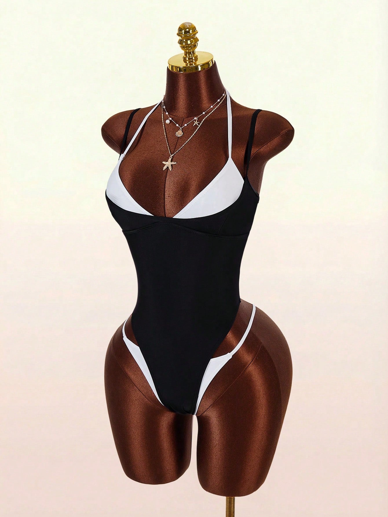 Amplova 1pc Women's Sexy Avant-Garde 2 In 1 Swimsuit, Contrasting Fuchsia And Yellow, Suitable For Beach - image 3
