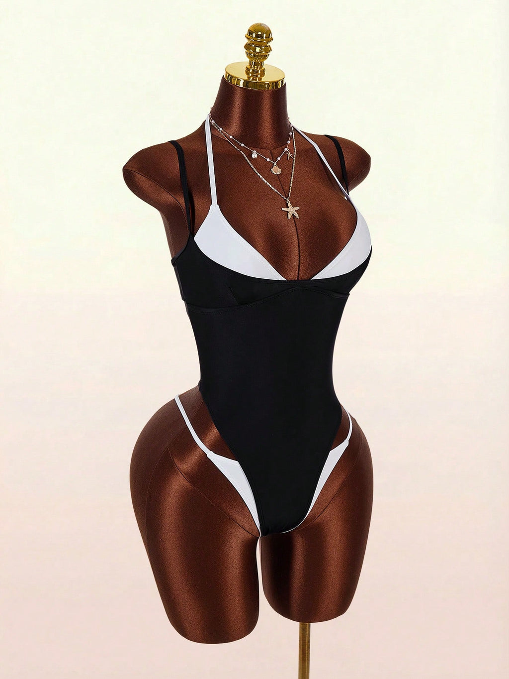 Amplova 1pc Women's Sexy Avant-Garde 2 In 1 Swimsuit, Contrasting Fuchsia And Yellow, Suitable For Beach - image 5