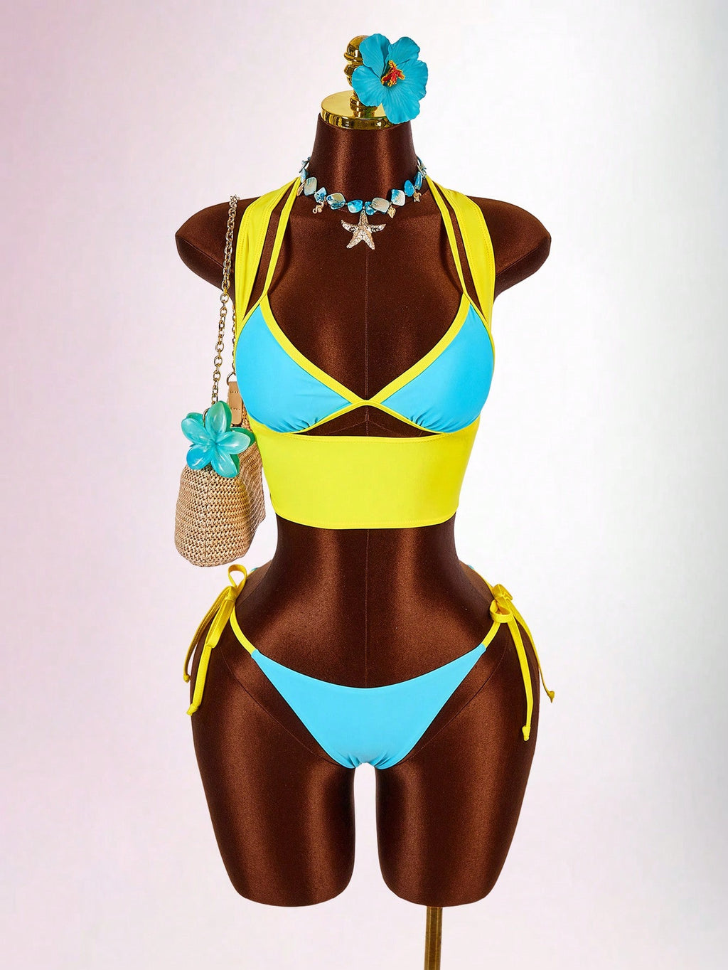 Amplova Women's Contrast Trim 3 Pieces Set Sexy Avant-Garde Vacation