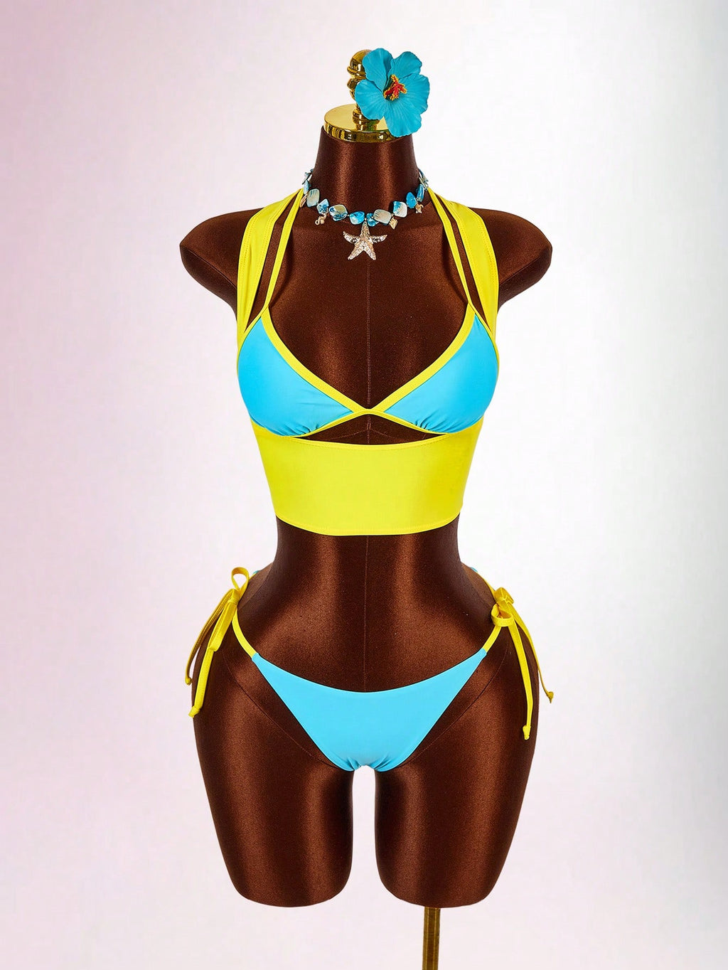 Amplova Women's Contrast Trim 3 Pieces Set Sexy Avant-Garde Vacation