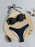 Swim Chiccia Swim Chic Women's Solid Color Beaded Tie Strap Swimwear