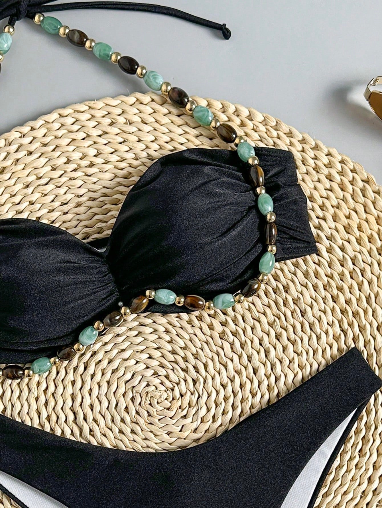 Swim Chiccia Swim Chic Women's Solid Color Beaded Tie Strap Swimwear