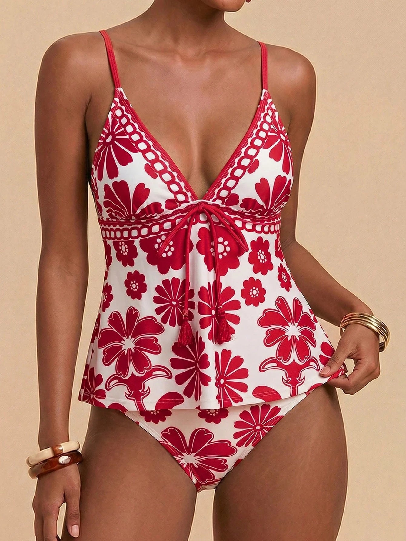Travachic Women's Summer Beach Vacation Knotted Floral Print Tankini