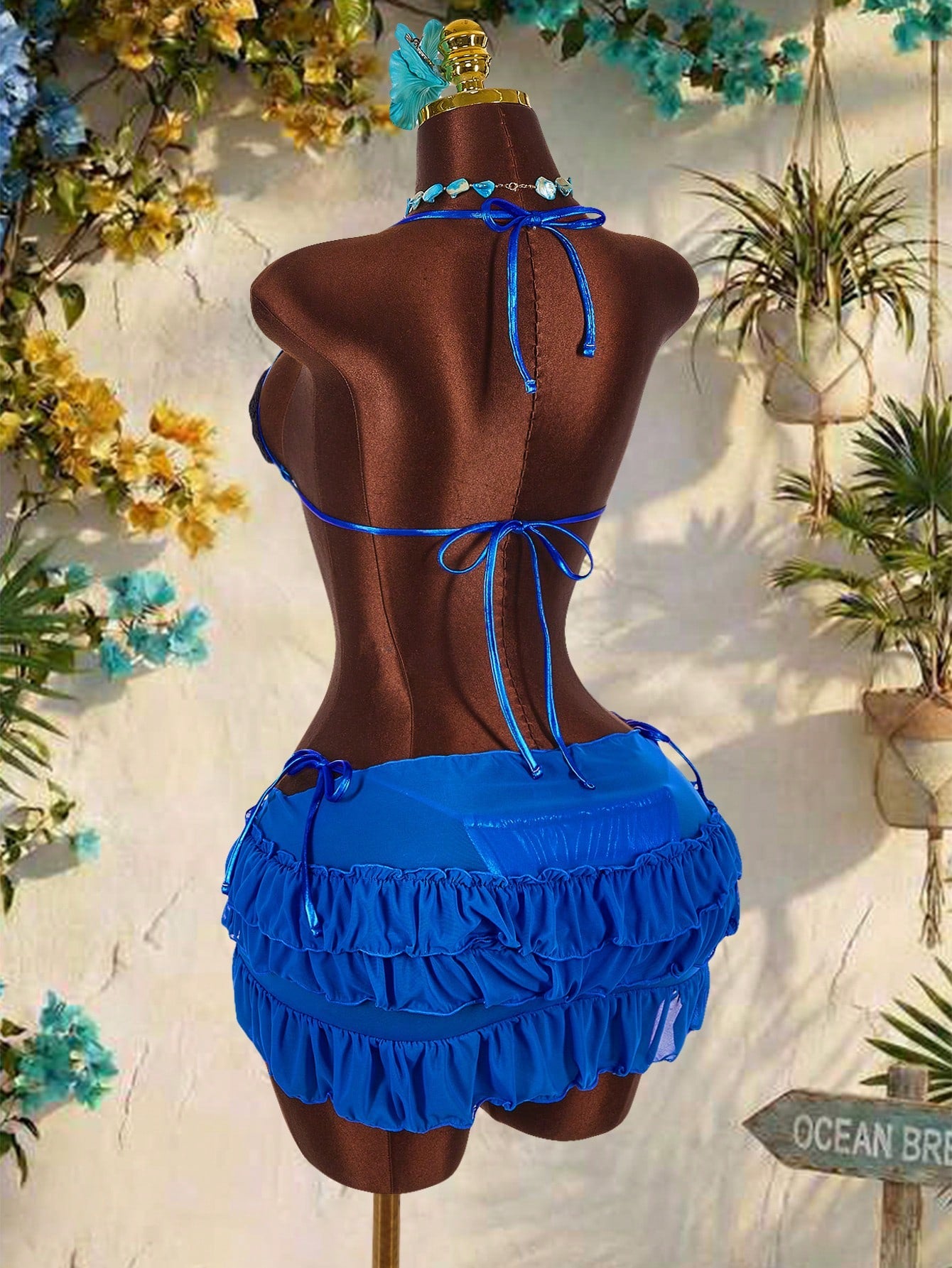 Amplova Women's 3-Piece Swimwear Set With 3D Floral Butterfly Orchid
