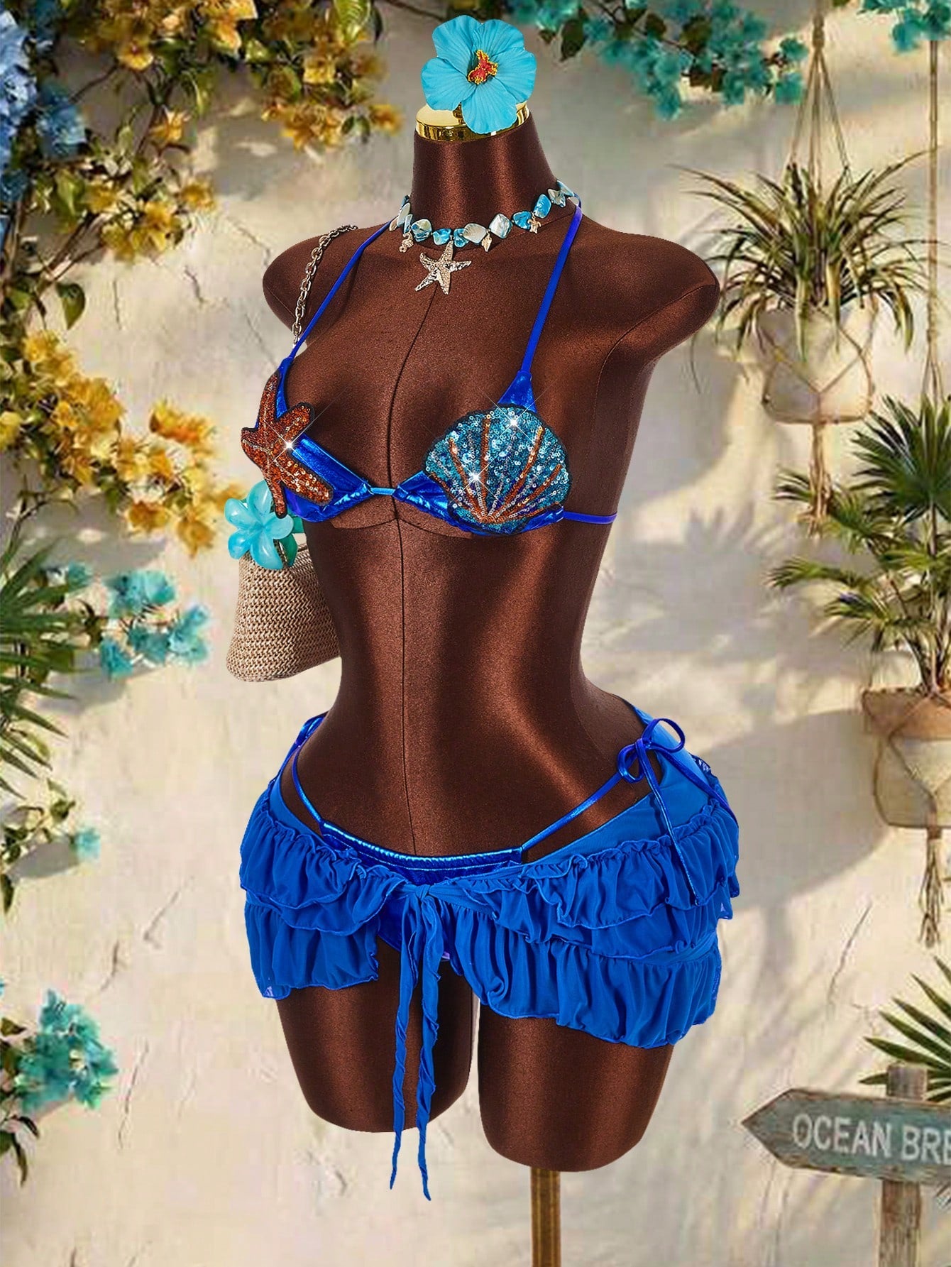 Amplova Women's 3-Piece Swimwear Set With 3D Floral Butterfly Orchid