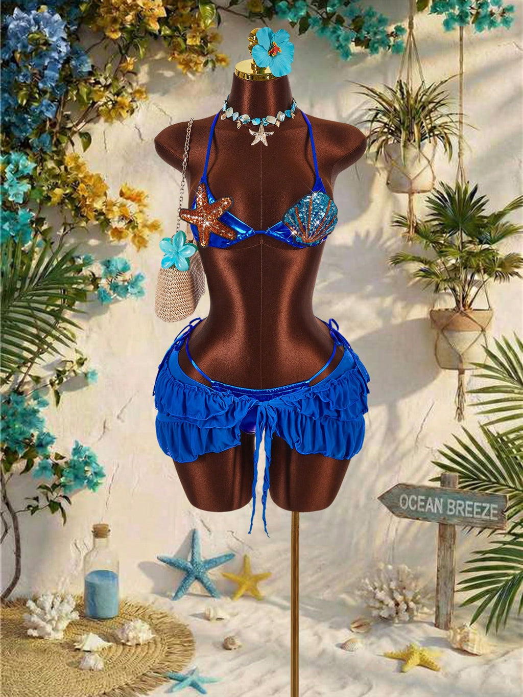 Amplova Women's 3-Piece Swimwear Set With 3D Floral Butterfly Orchid