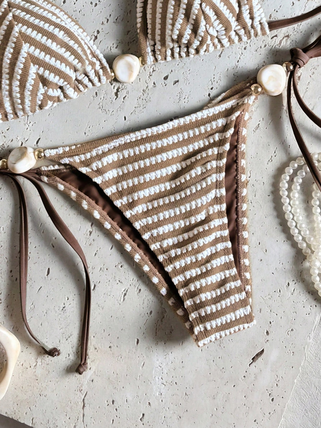 Bikinx Women's Striped Color-Block Textured Halter Bikini With Beaded