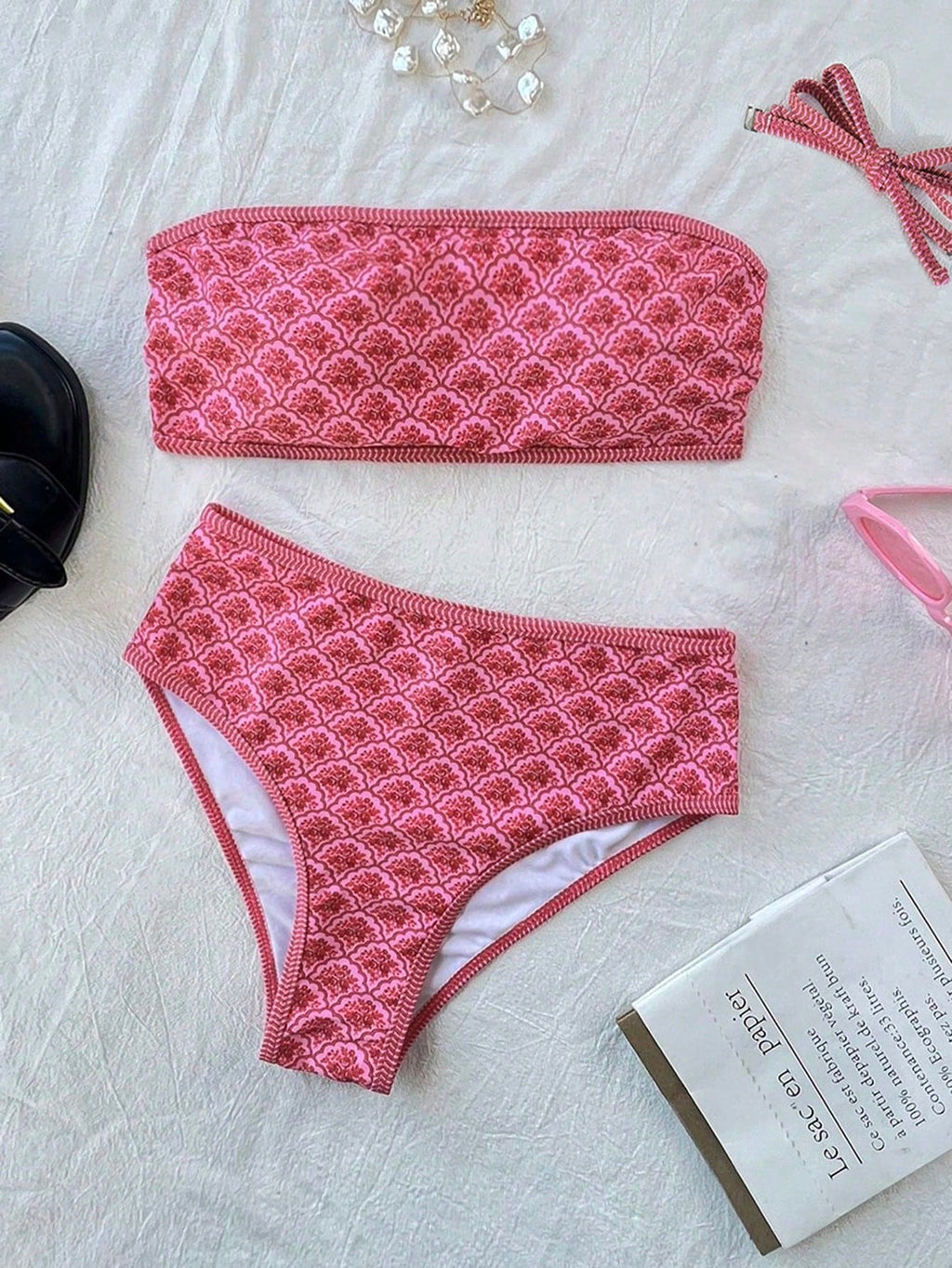 Swim Vcay 2026 Spring/Summer Women's Ditsy Floral Bandeau Bikini Set,