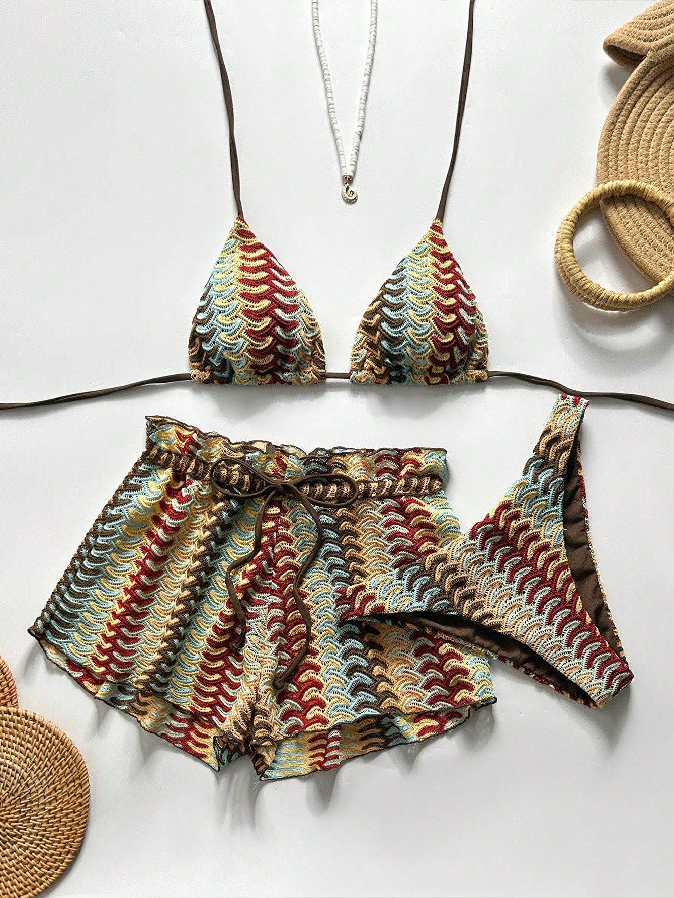 Swim Chiccia Women's Black And White Striped 3 Pieces Beach Set,