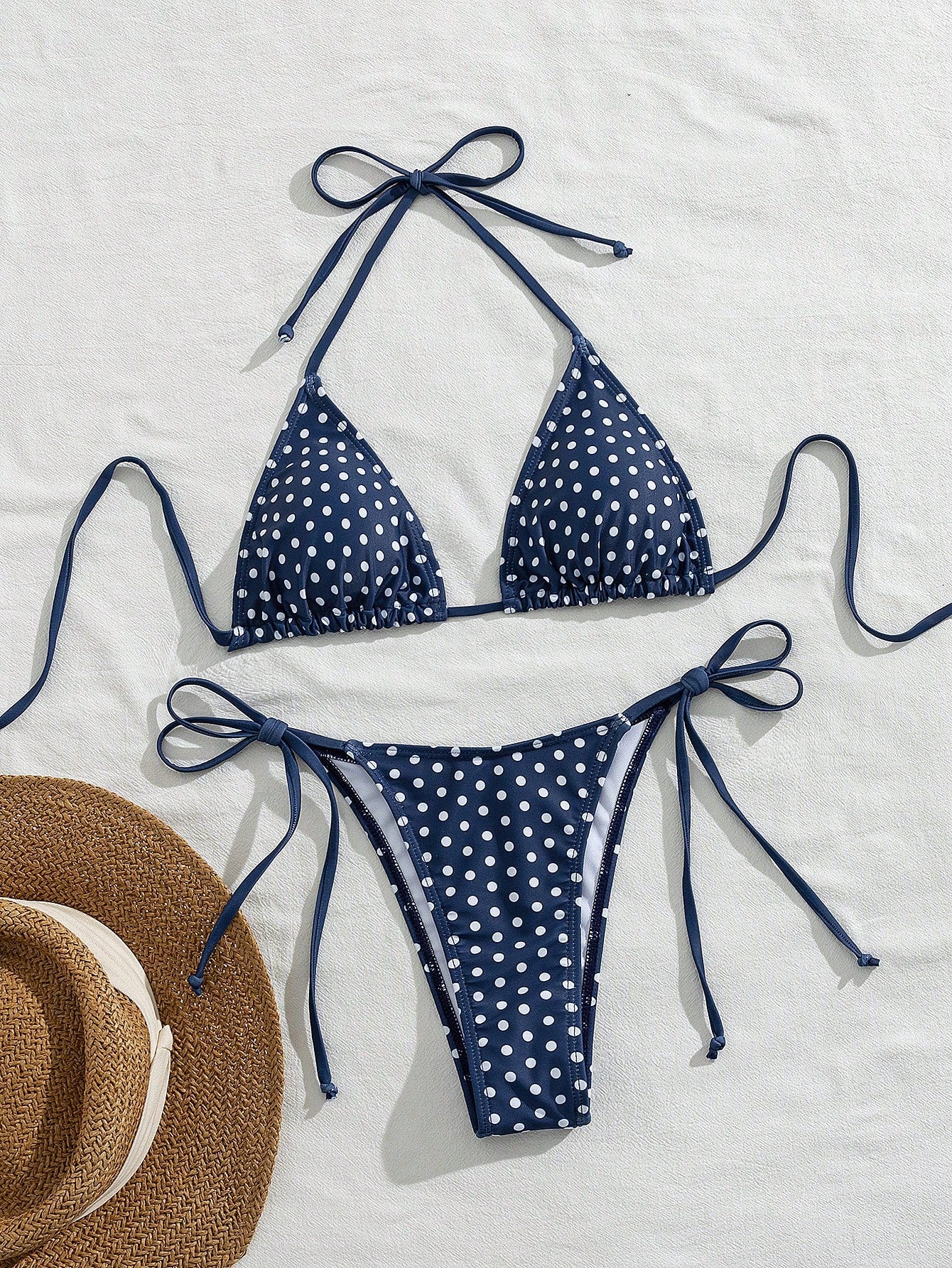 Women's Summer Apparel, Polka Dot Print Sexy Bikini Set, Halter Neck