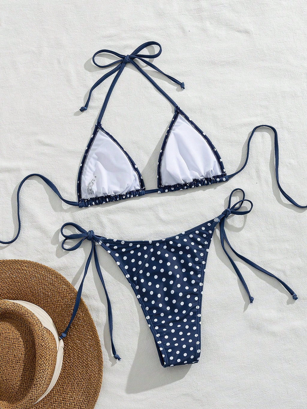 Women's Summer Apparel, Polka Dot Print Sexy Bikini Set, Halter Neck