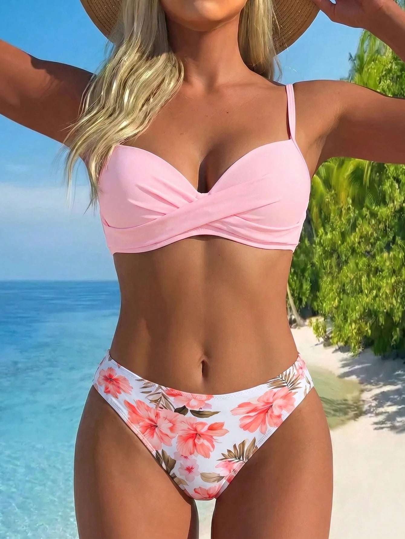 Swim Lushoire Women's Floral Print Cross Wrap Bikini Set, Beach Vacation Style - image 18