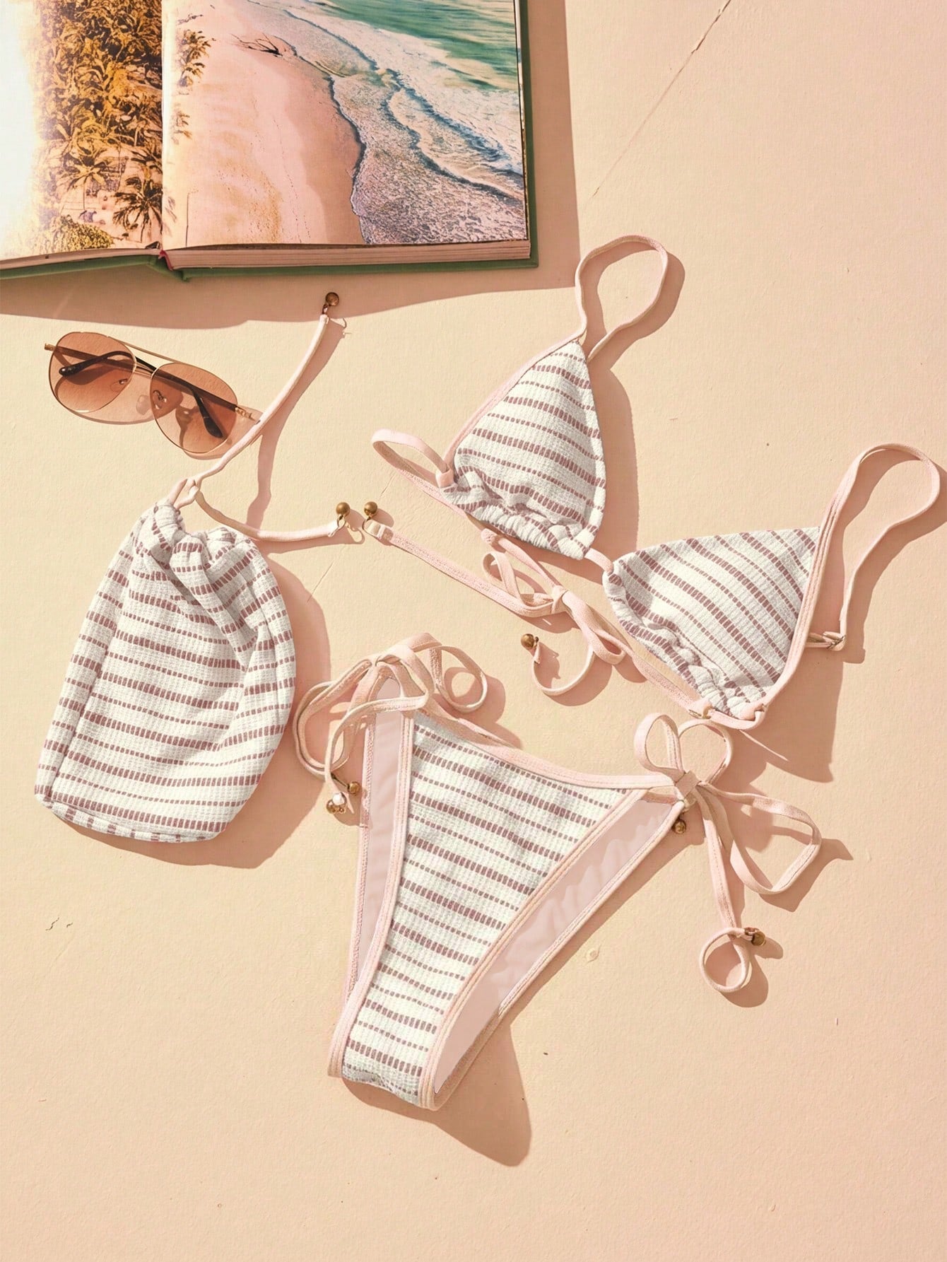 Aralina VACAY TEXTURE STRIPE TRI SLIDER BIKINI SET