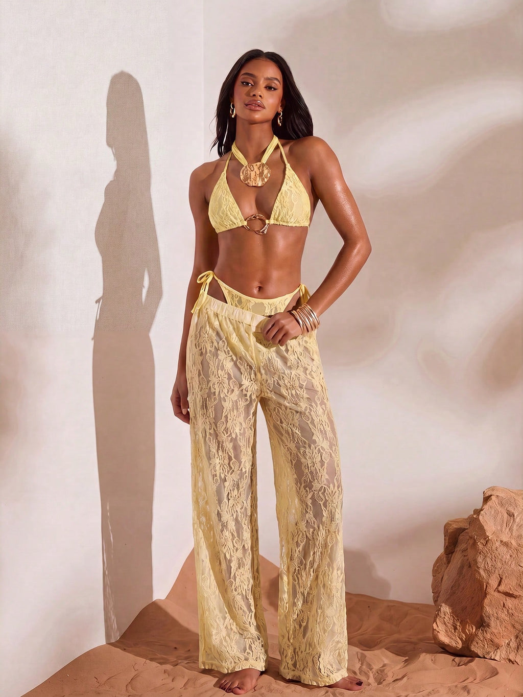 Opulessa Women's Beach Vacation Casual Lace Coverup & Pants Set Cover Ups For Swimwear - image 14