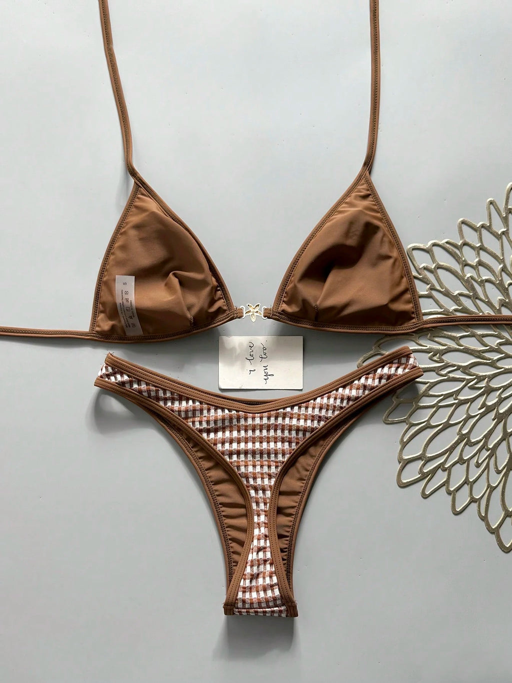 Swim Vcay Spring/Summer Solid Color Triangle Wireless Halter Backless