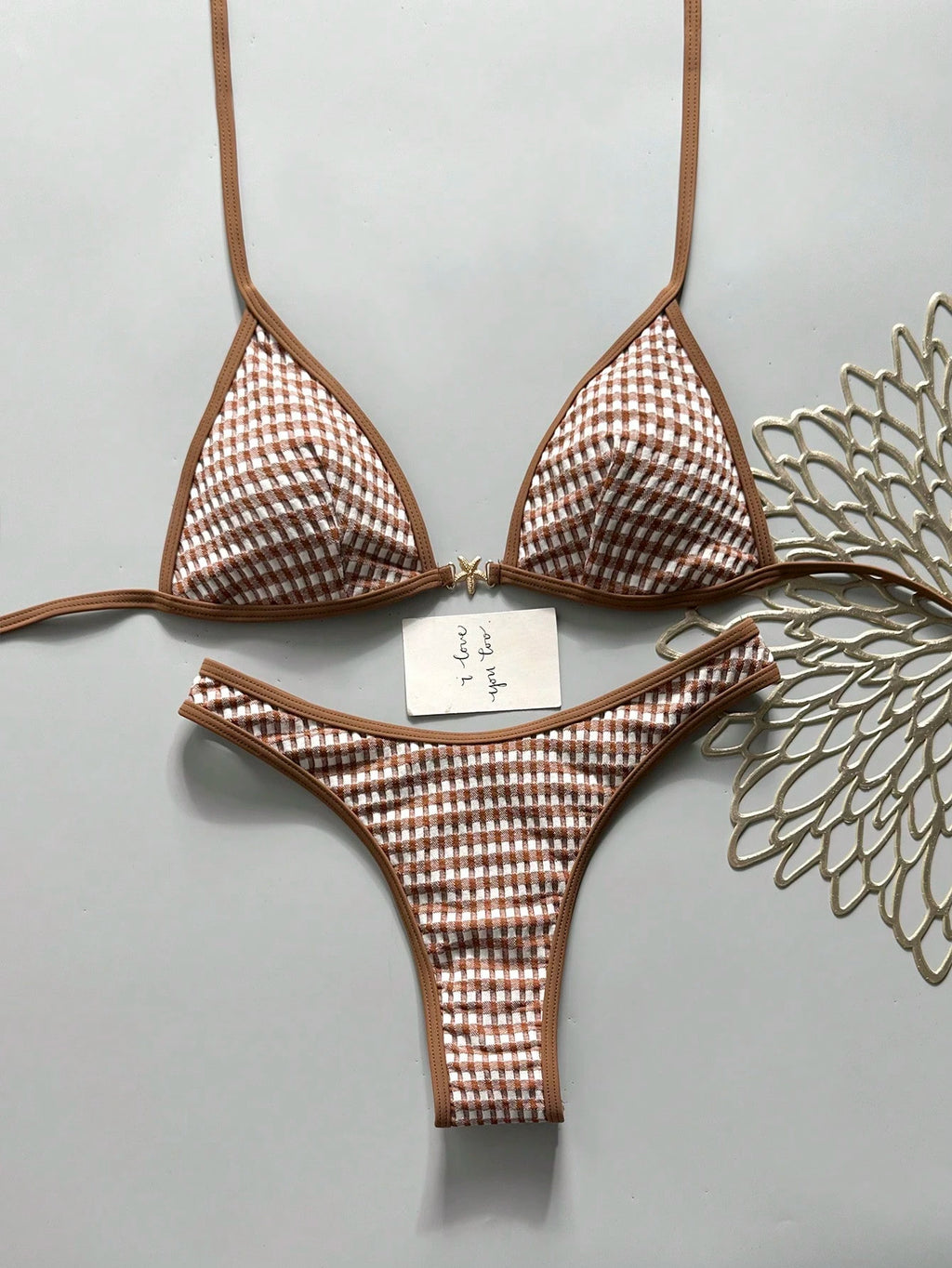 Swim Vcay Spring/Summer Solid Color Triangle Wireless Halter Backless