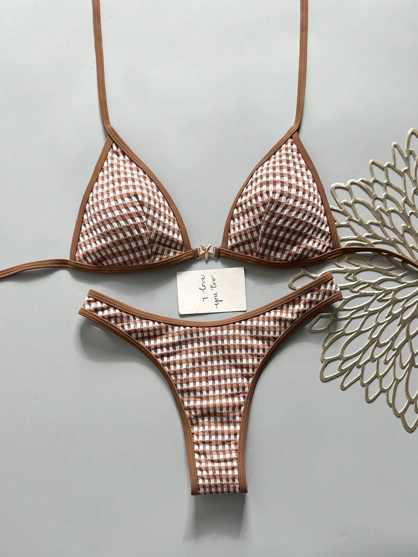 Swim Vcay Spring/Summer Solid Color Triangle Wireless Halter Backless