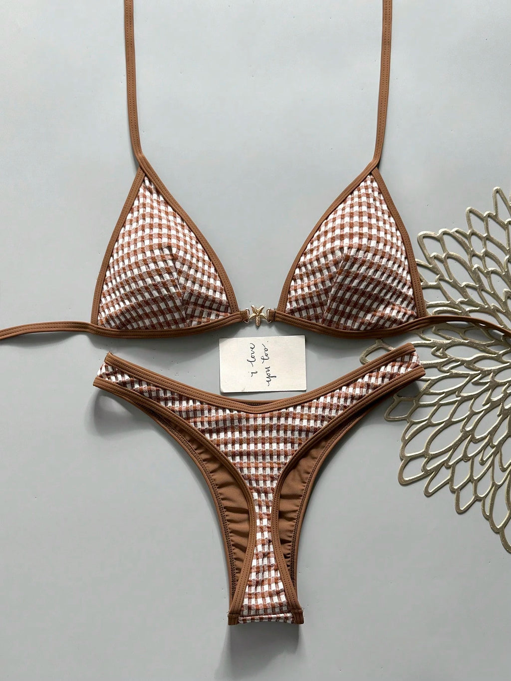 Swim Vcay Spring/Summer Solid Color Triangle Wireless Halter Backless