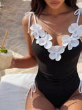 Swim Vcay Women's Solid Color Spaghetti Strap Tie Front One-Piece Swimsuit, Spring/Summer